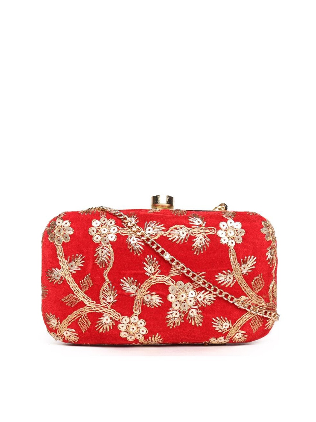 

ASTRID Red & Gold-Toned Embellished Box Clutch With Sling