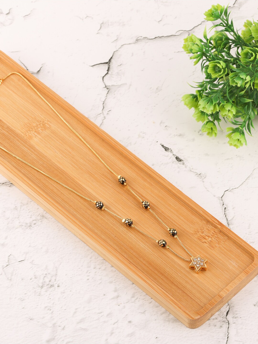 

Brandsoon Gold-Toned & Black Brass Gold-Plated Handcrafted Necklace
