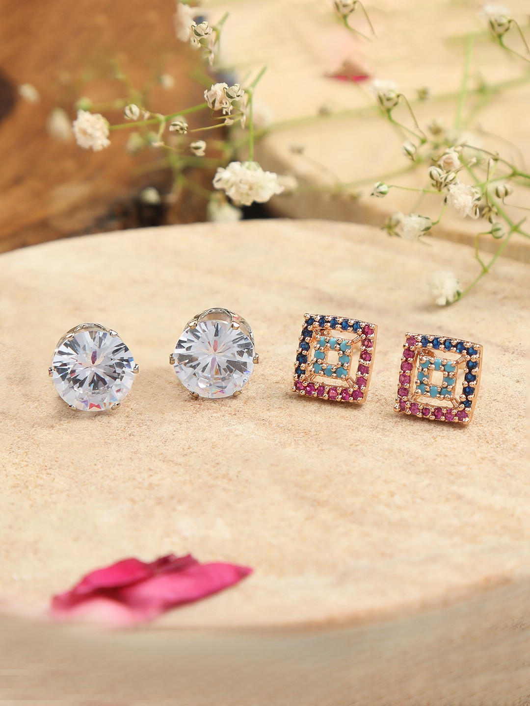 

ZINU Set of 2 Rose Gold-Plated Geometric Studs Earrings
