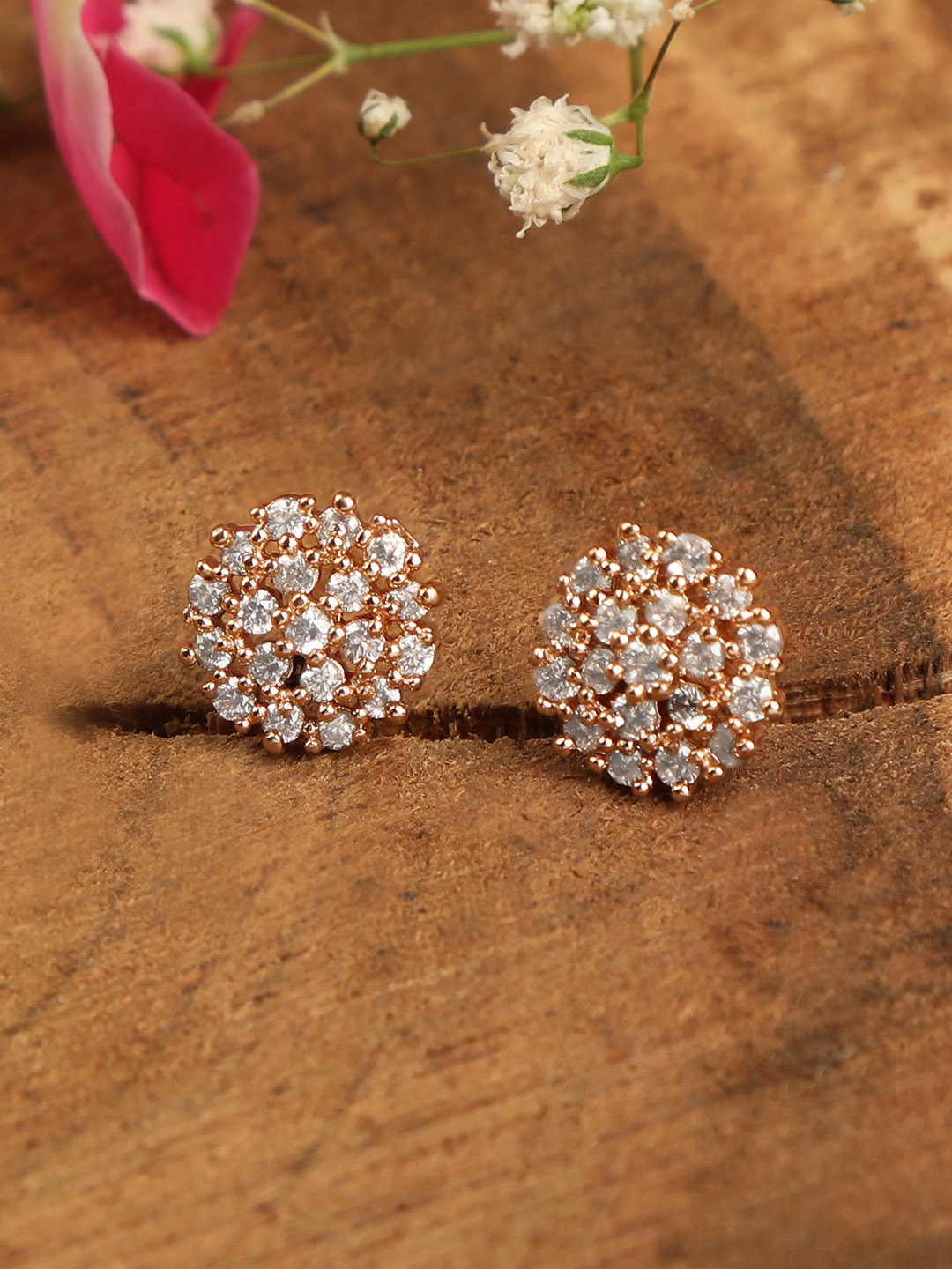 

ZINU Rose Gold-Plated & White Contemporary Studs Earrings