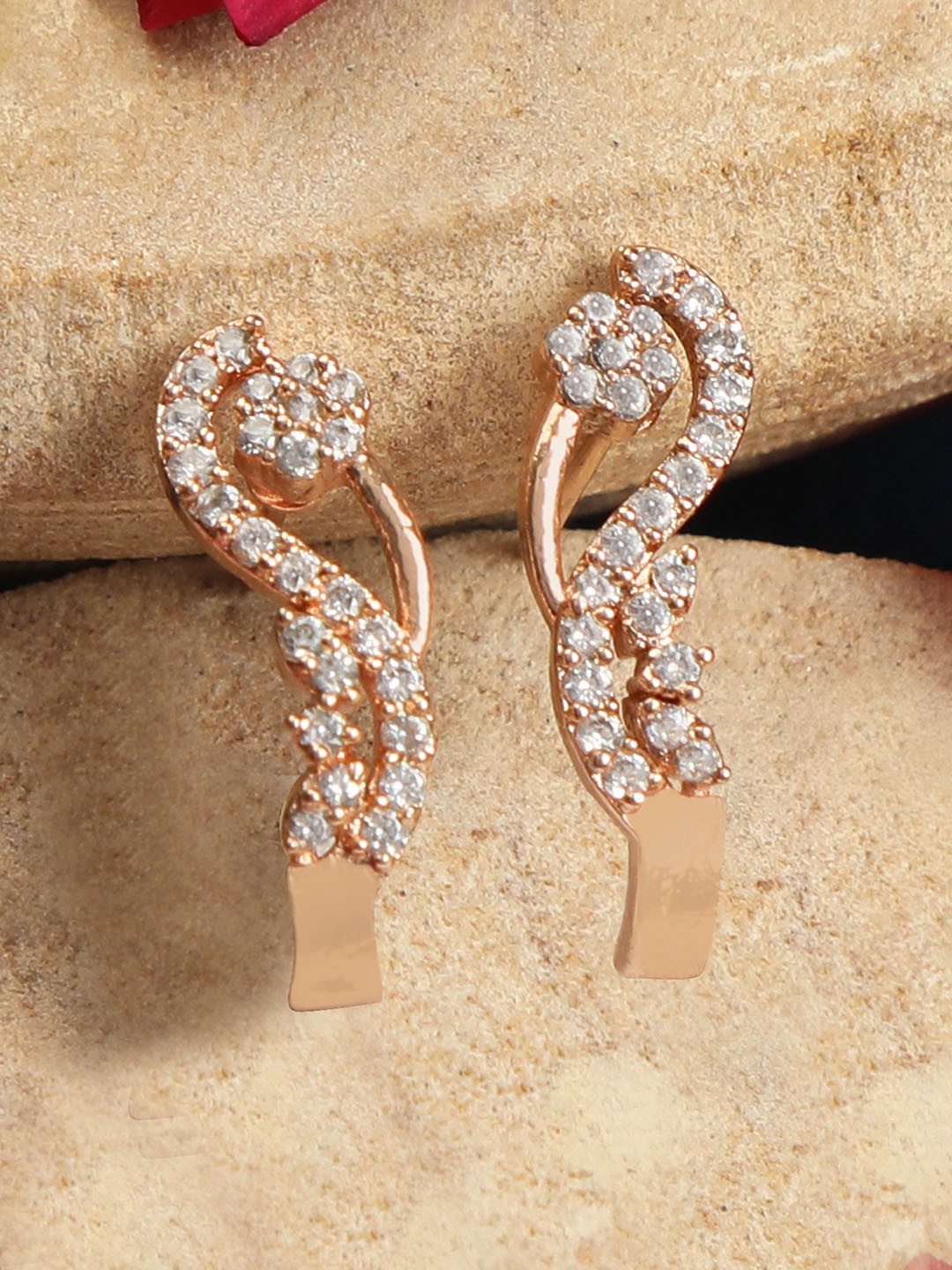 

ZINU Rose Gold & White Contemporary Studs Earrings