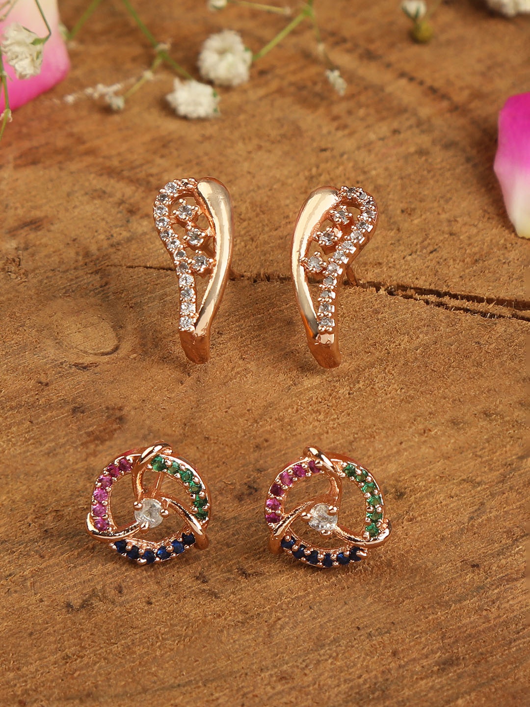 

ZINU Pack of 2 Rose Gold-Plated Contemporary Studs Earrings
