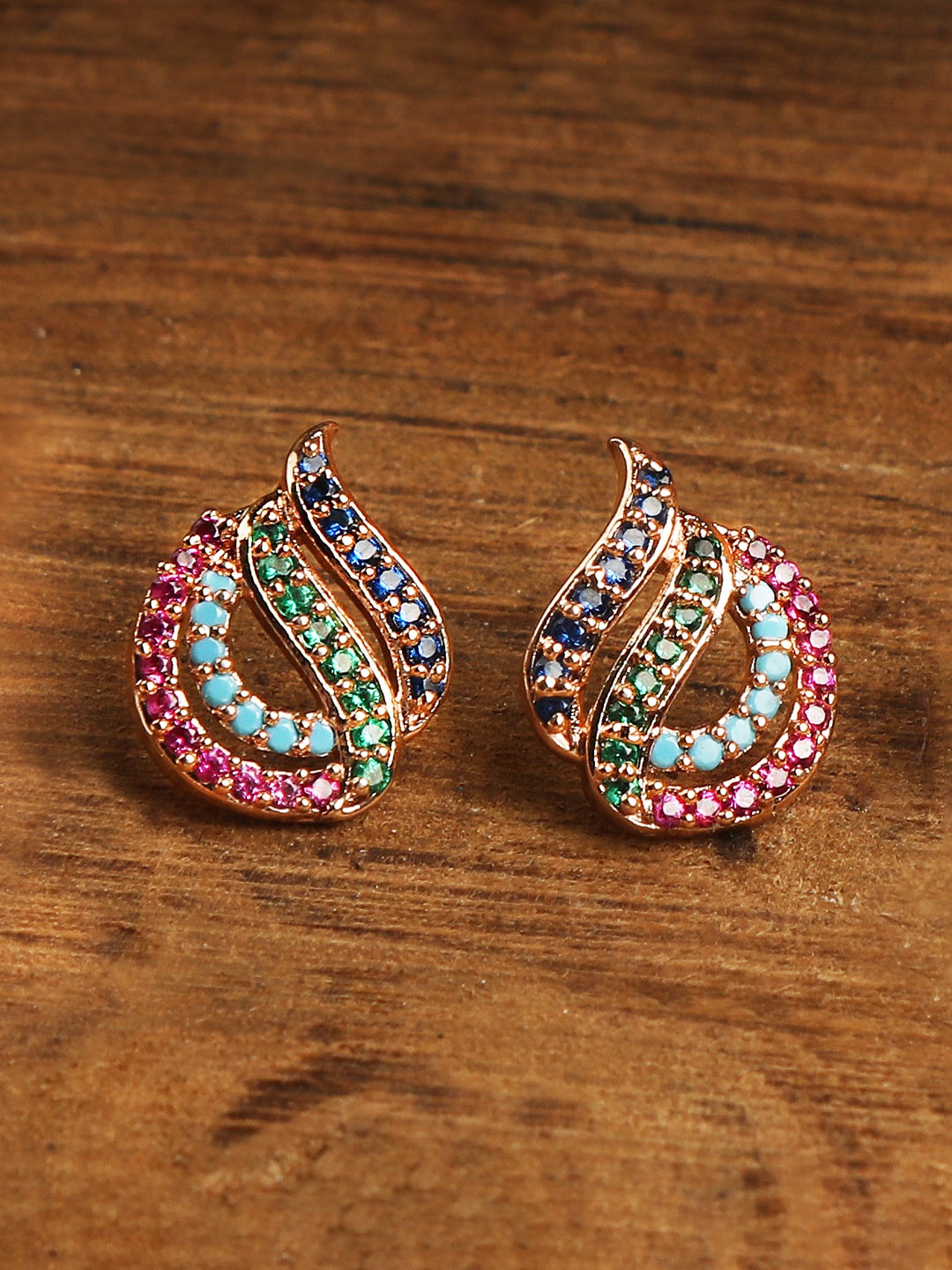 

ZINU Rose Gold-Plated & Pink Contemporary Studs Earrings