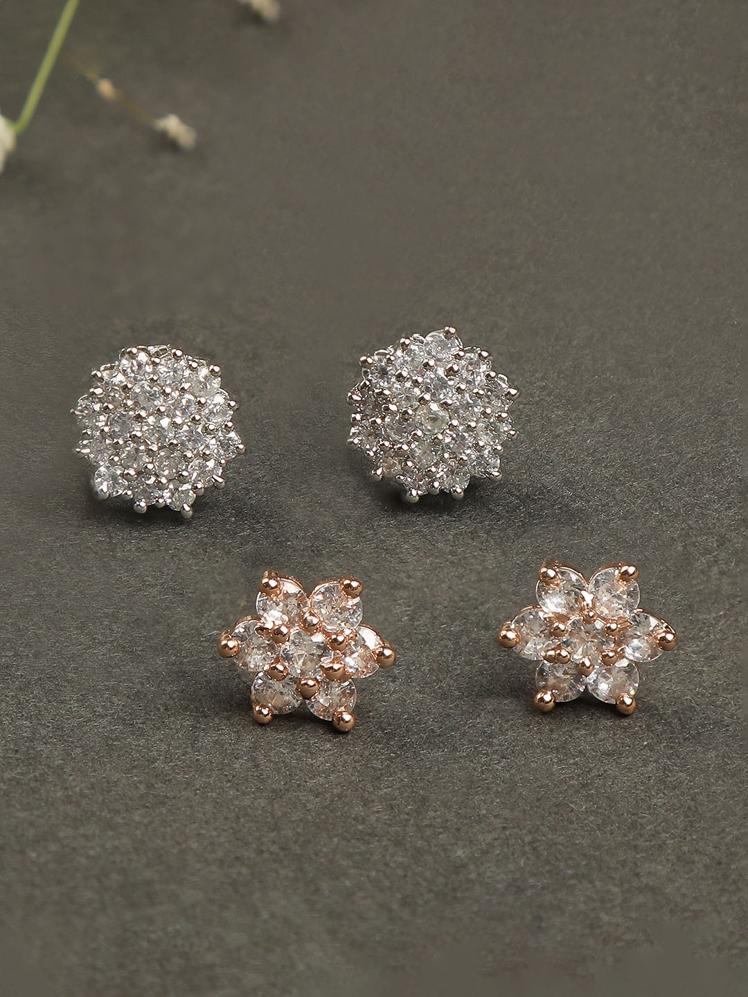 

ZINU Set Of 2 Rose Gold Plated & White Floral Studs