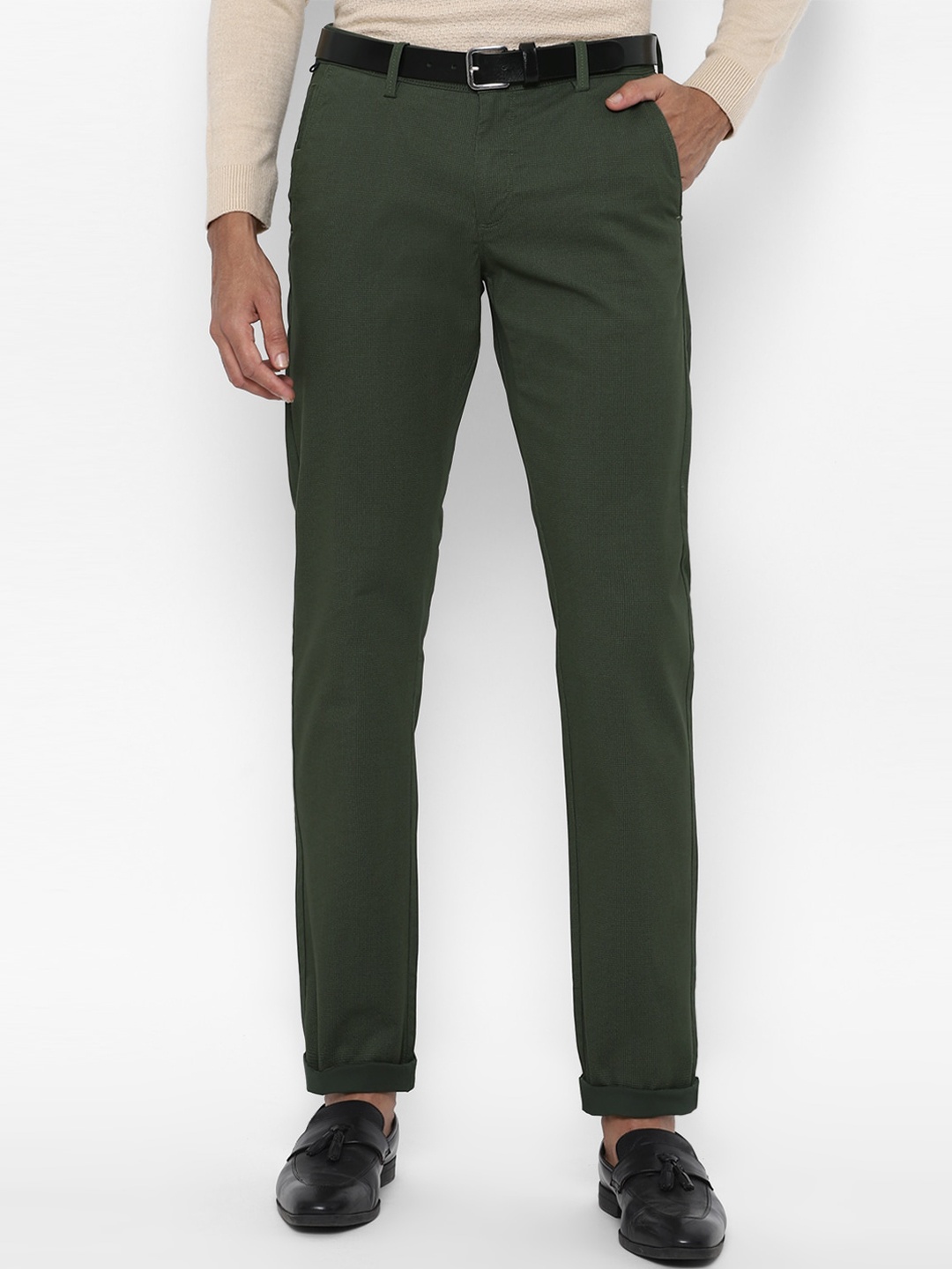 

Allen Solly Men Olive Green Slim Fit Trousers