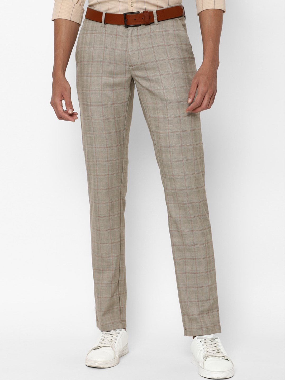 

Allen Solly Men Grey Checked Slim Fit Trousers