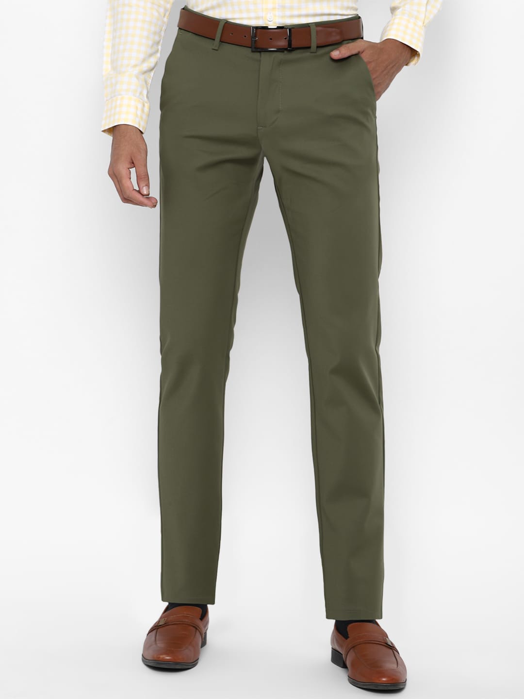

Allen Solly Men Olive Green Regular Fit Formal Trousers