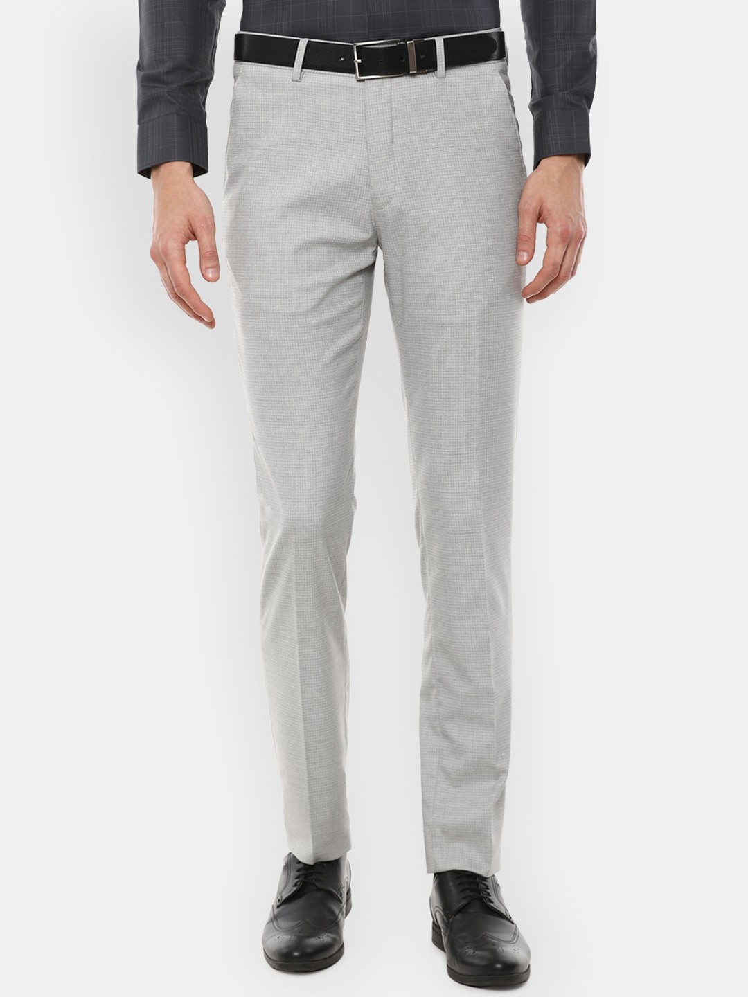 

Louis Philippe Men Grey Textured Slim Fit Trousers