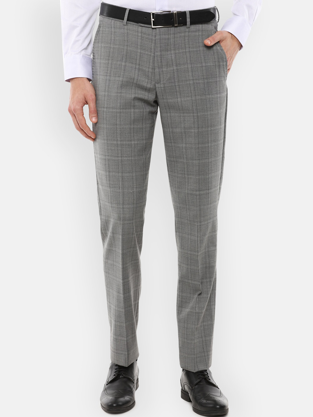 

Louis Philippe Gods & Kings Men Grey Checked Slim Fit Trousers