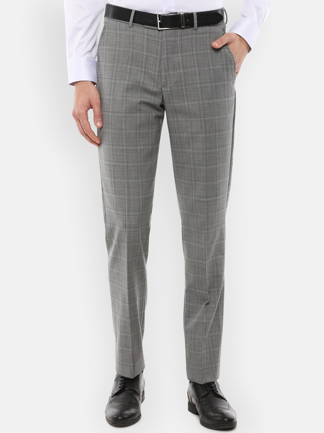 

Louis Philippe Gods & Kings Men Grey Checked Slim Fit Winter Formal Trousers