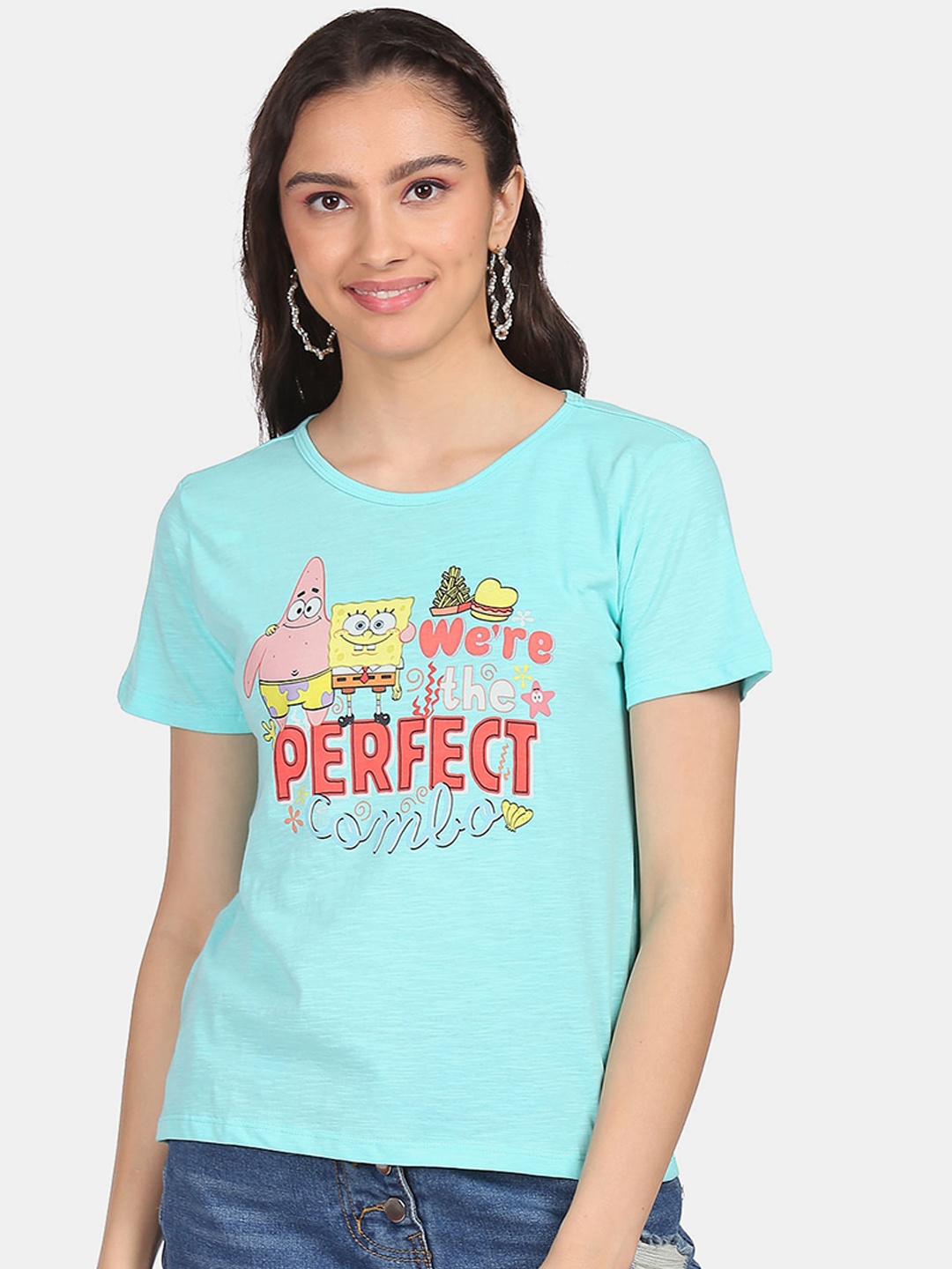 

Sugr Blue Typography Printed Top