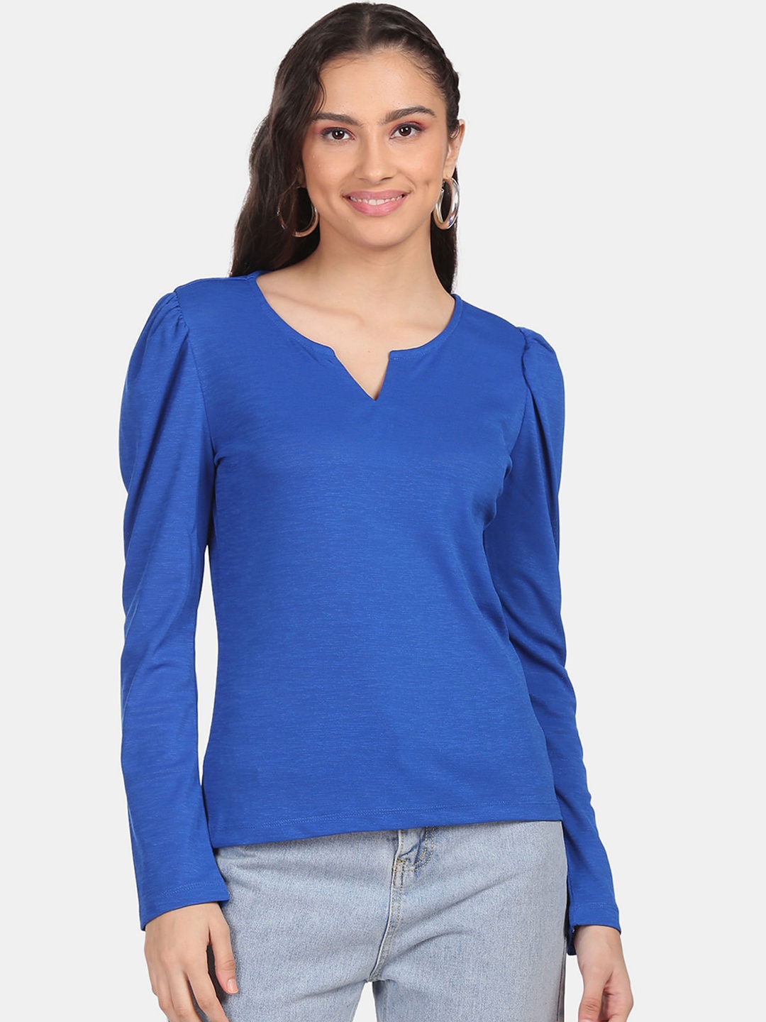 

Sugr Blue Round Neck Long Sleeve Top