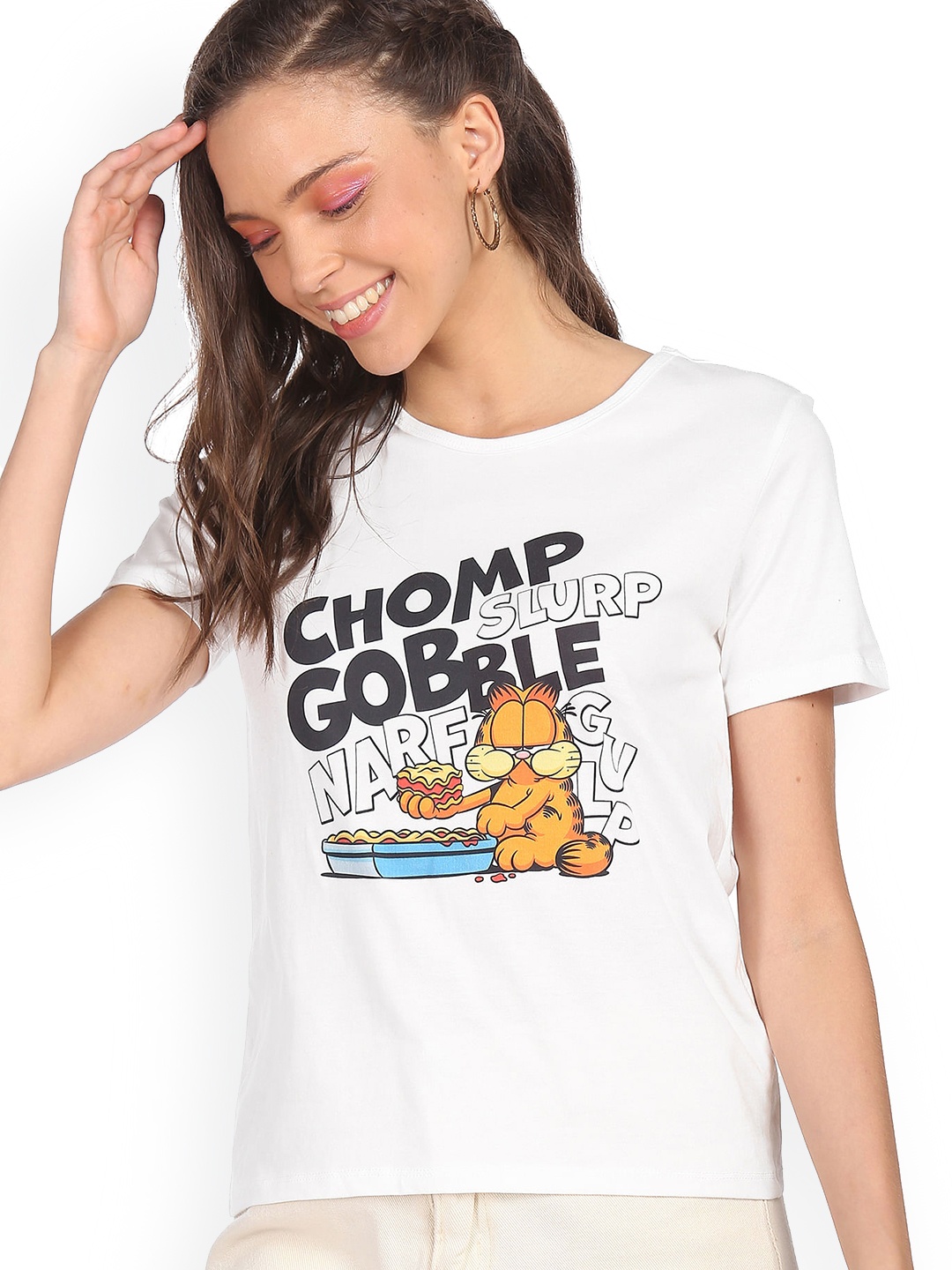 

Sugr White Garfield Graphic Pure Cotton Printed Top