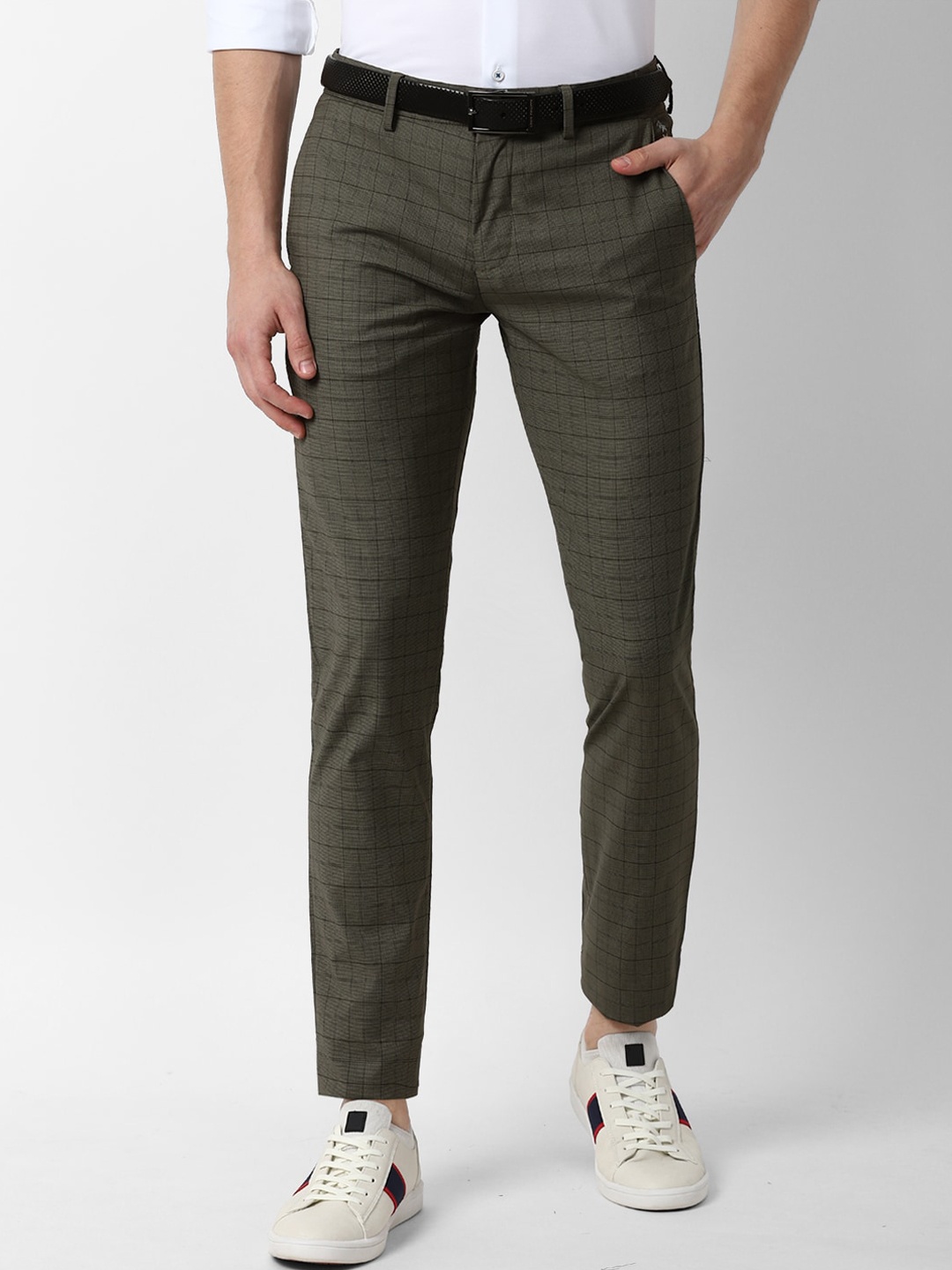 

Louis Philippe Sport Men Olive Green Checked Slim Fit Trousers
