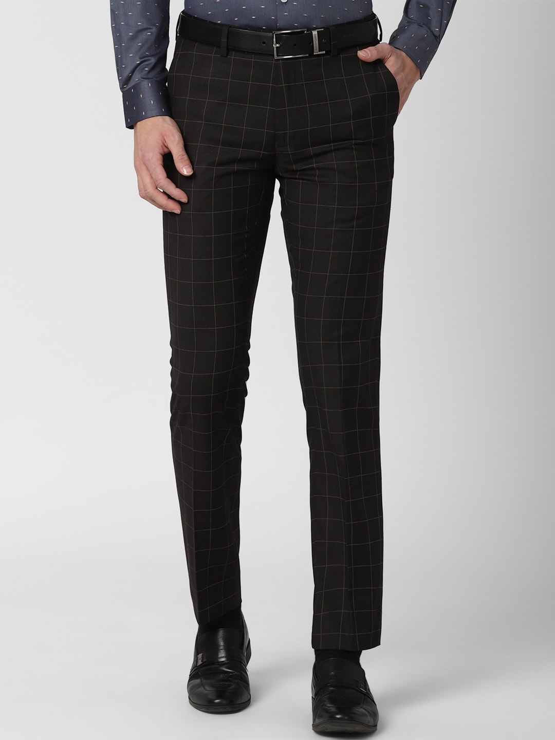 

Peter England Elite Men Black Checked Slim Fit Formal Trousers