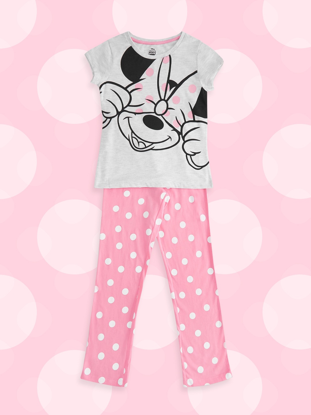 

Pantaloons Junior Girls Pink & Grey Cartoon Characters Printed Night suit