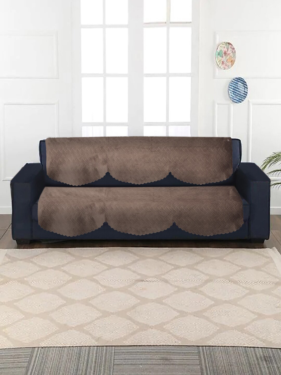 

HOSTA HOMES 10-Pcs Brown Velvet Quilted 5-Seater Sofa Cover