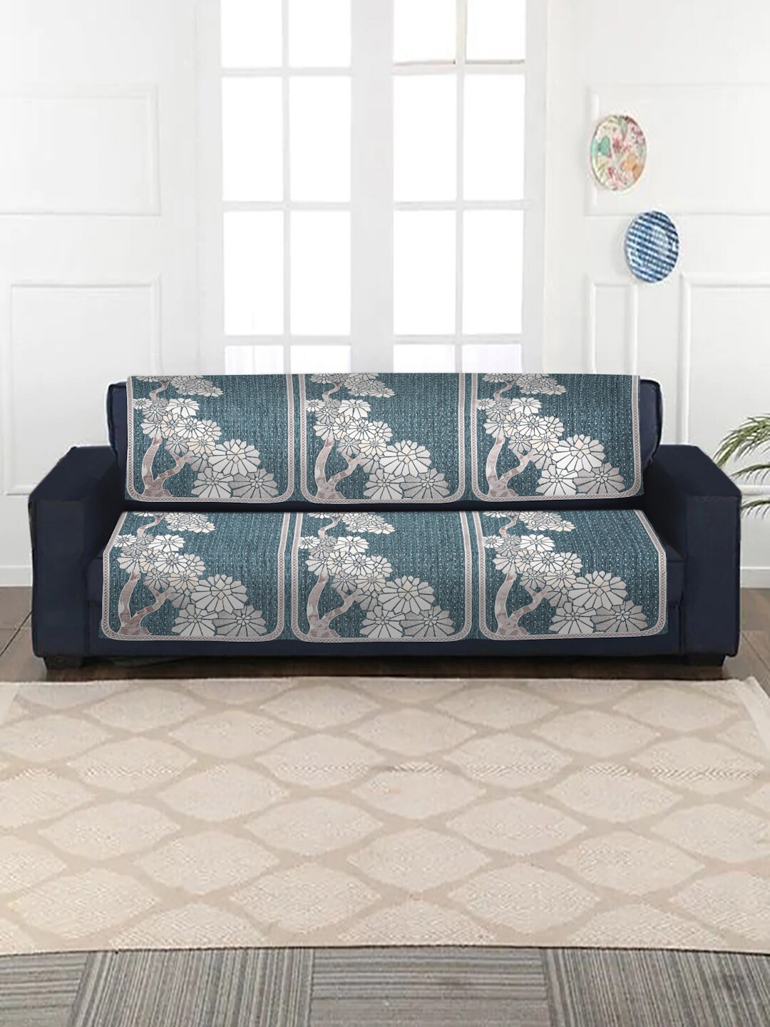 

HOSTA HOMES Teal 5-Seater Jacquard Velvet Sofa Cover