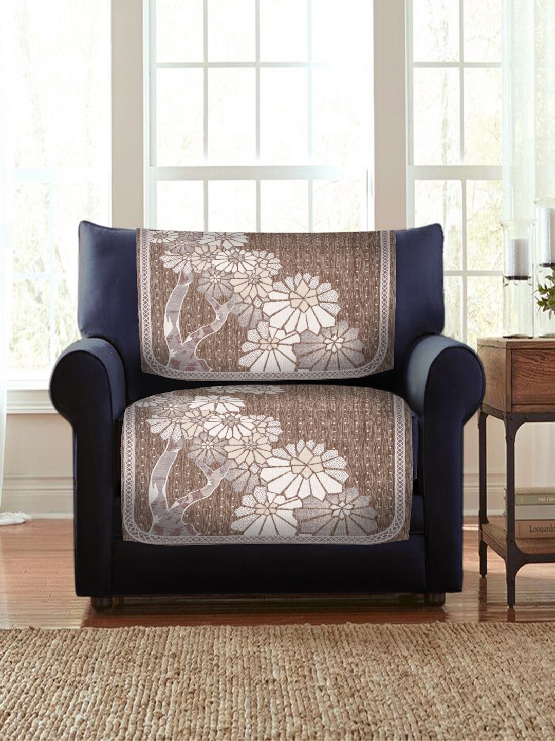 

HOSTA HOMES Brown Jacquard Velvet Set of 10 5 Seater Sofa Cover