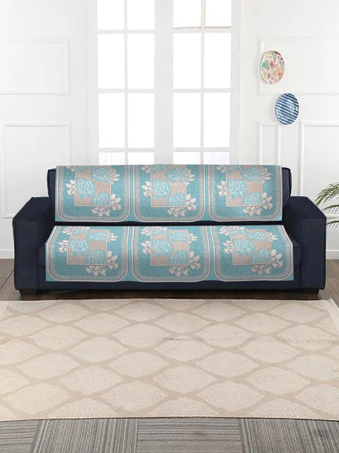 

Hosta Homes Blue Set of 10 Jacquard Velvet 5 Seater Sofa Cover