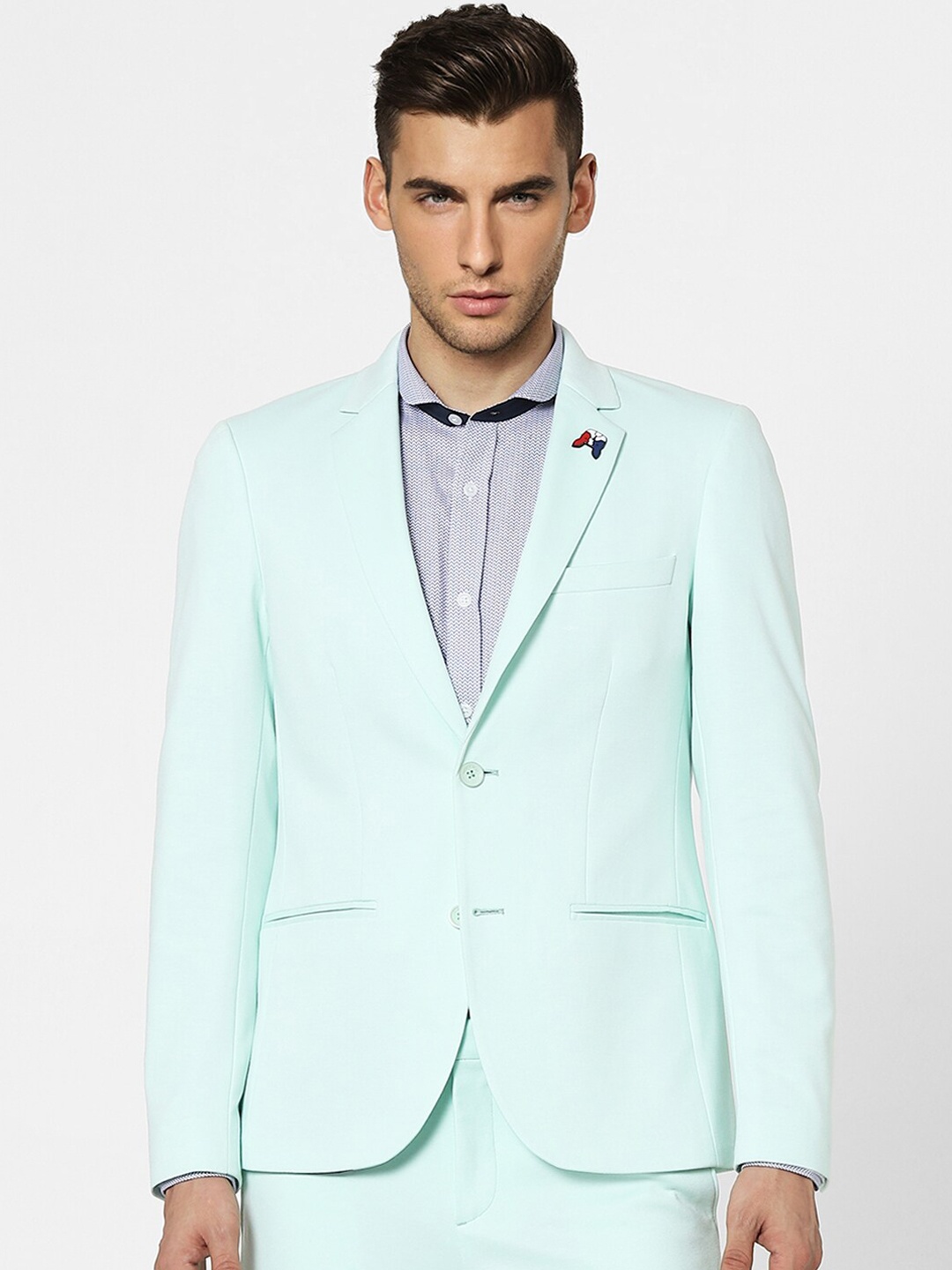 

Jack & Jones Men Sea Green Solid Single-Breasted Blazer