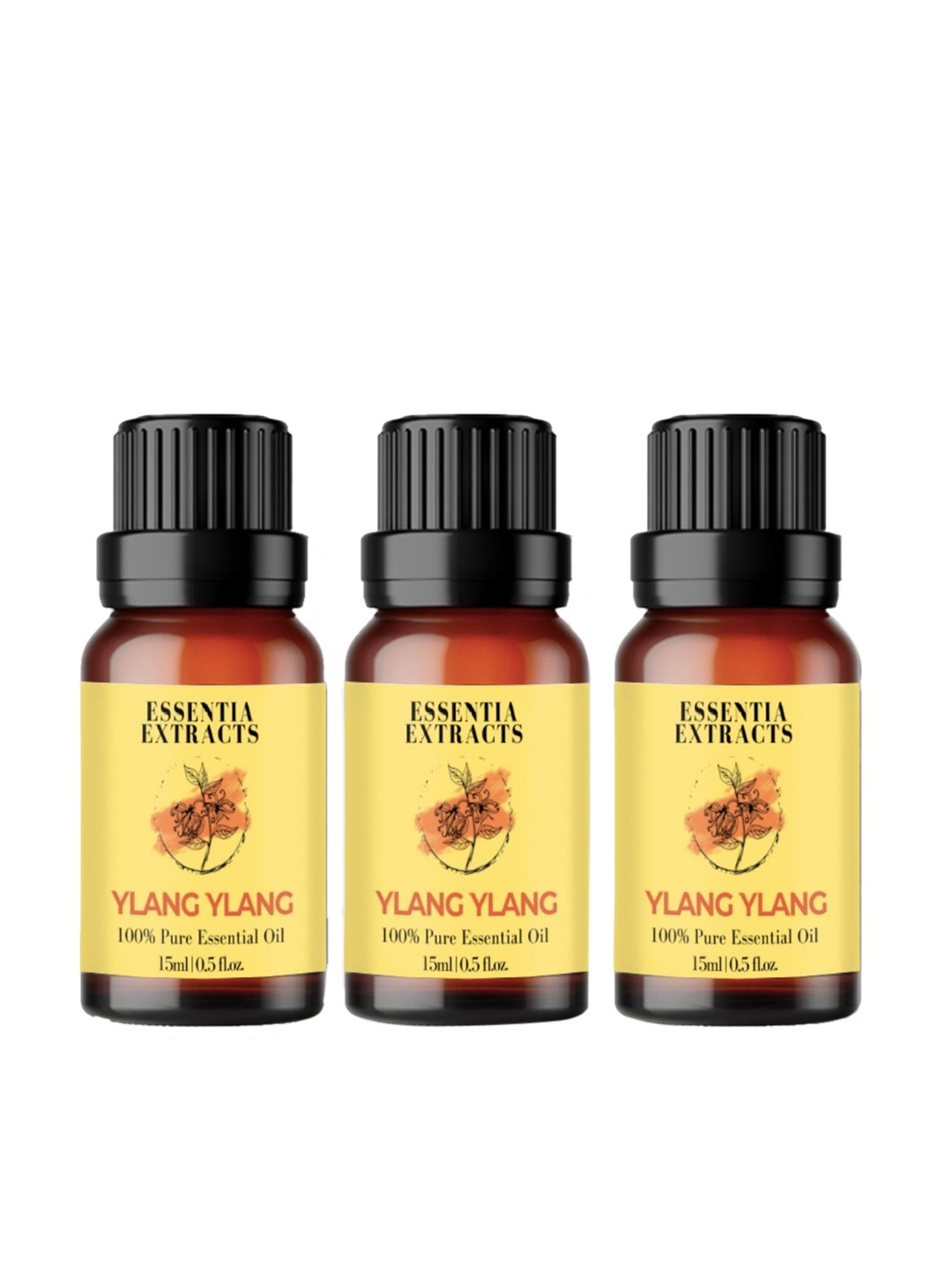 

ESSENTIA EXTRACTS Set of 3 100% Pure Ylang Ylang Essential Oil - 15 ml Each, Yellow