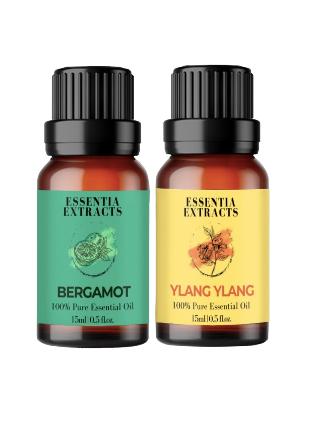 

ESSENTIA EXTRACTS Set of Bergamot & Ylang Ylang Essential Oils - 15 ml Each, Green