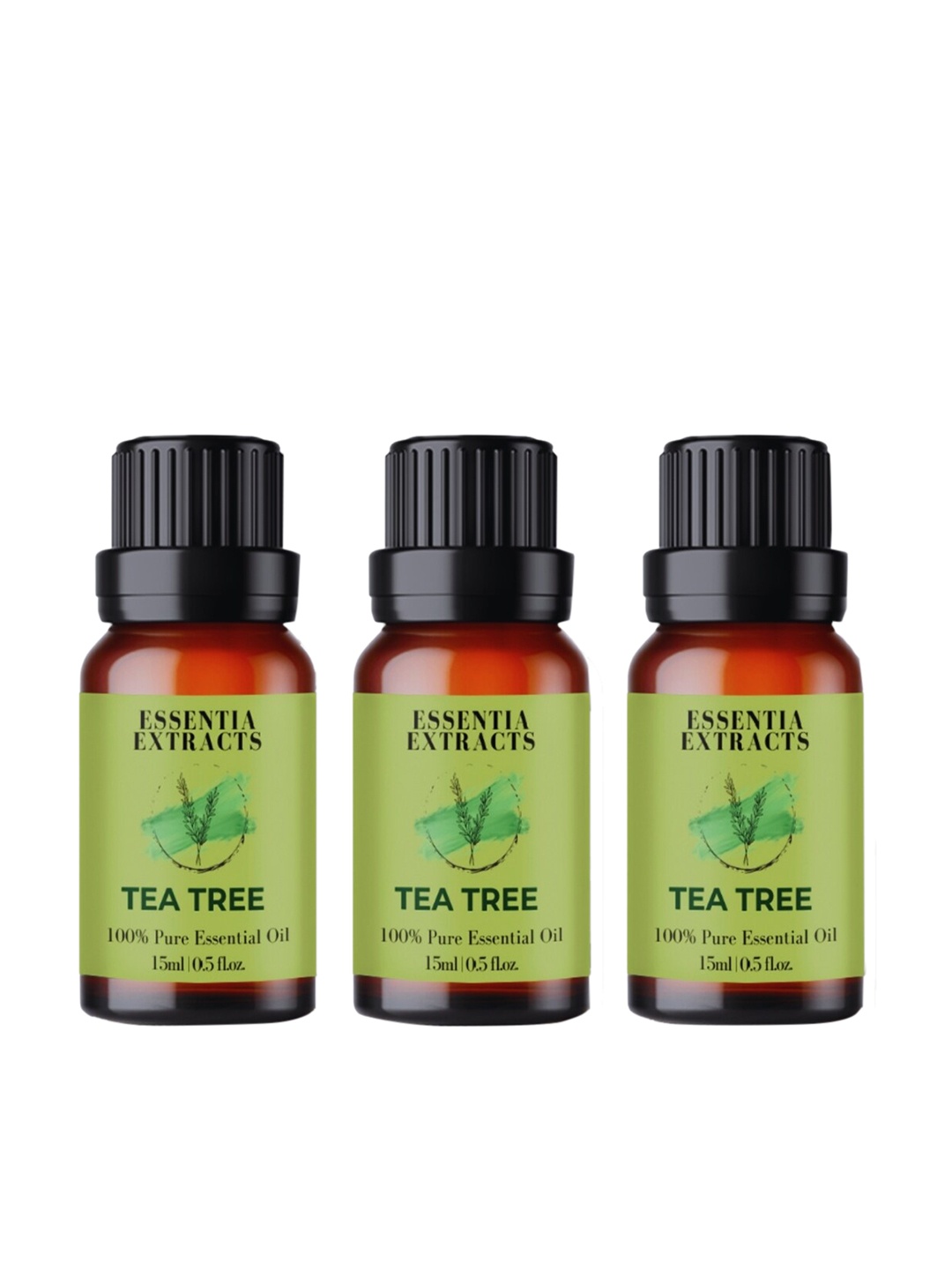 

ESSENTIA EXTRACTS Set of 3 Pure Antibacterial Tea Tree Essential Oils - 15 ml Each, Green