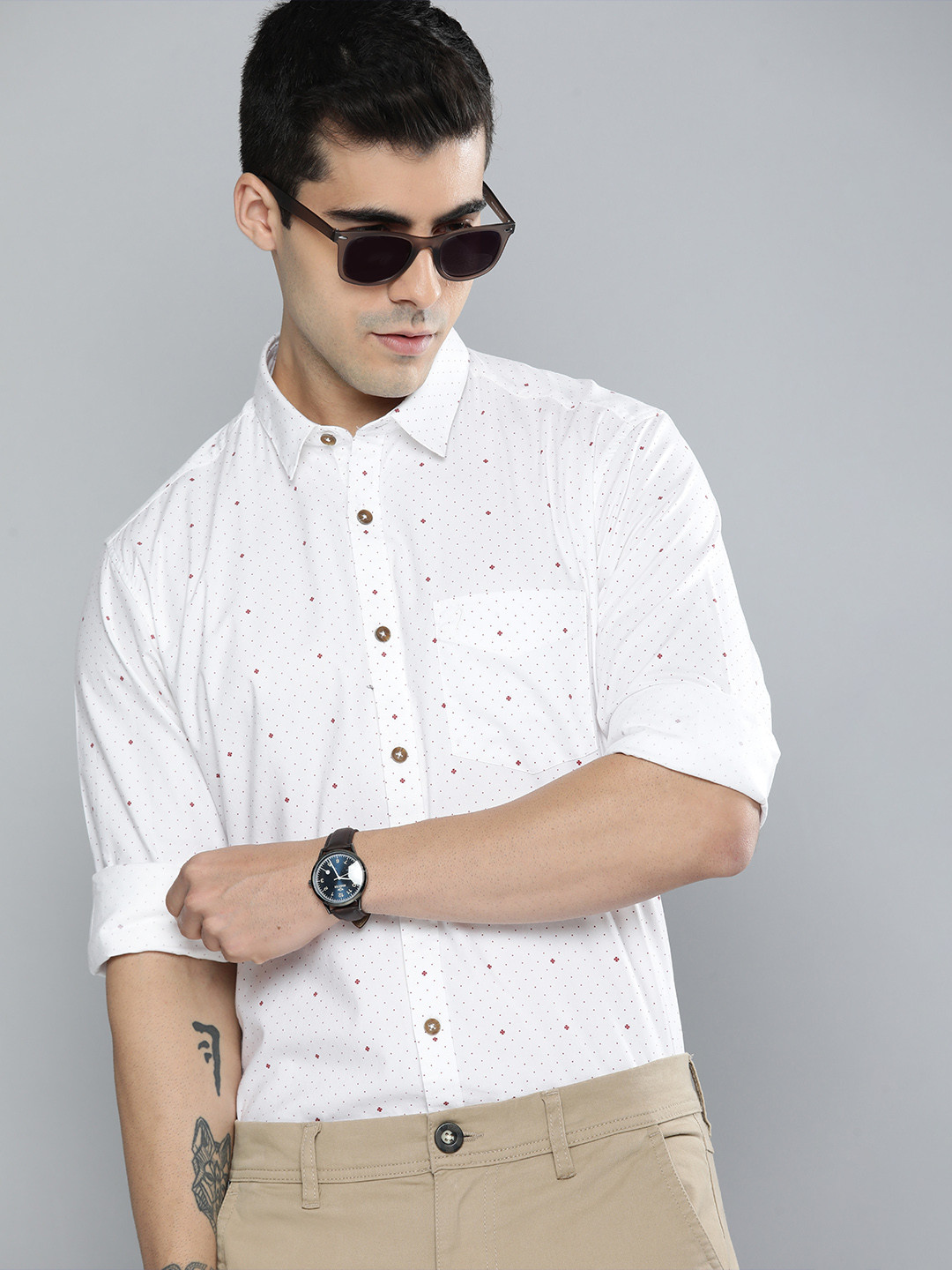 

Indian Terrain Men White Slim Fit Printed Casual Shirt
