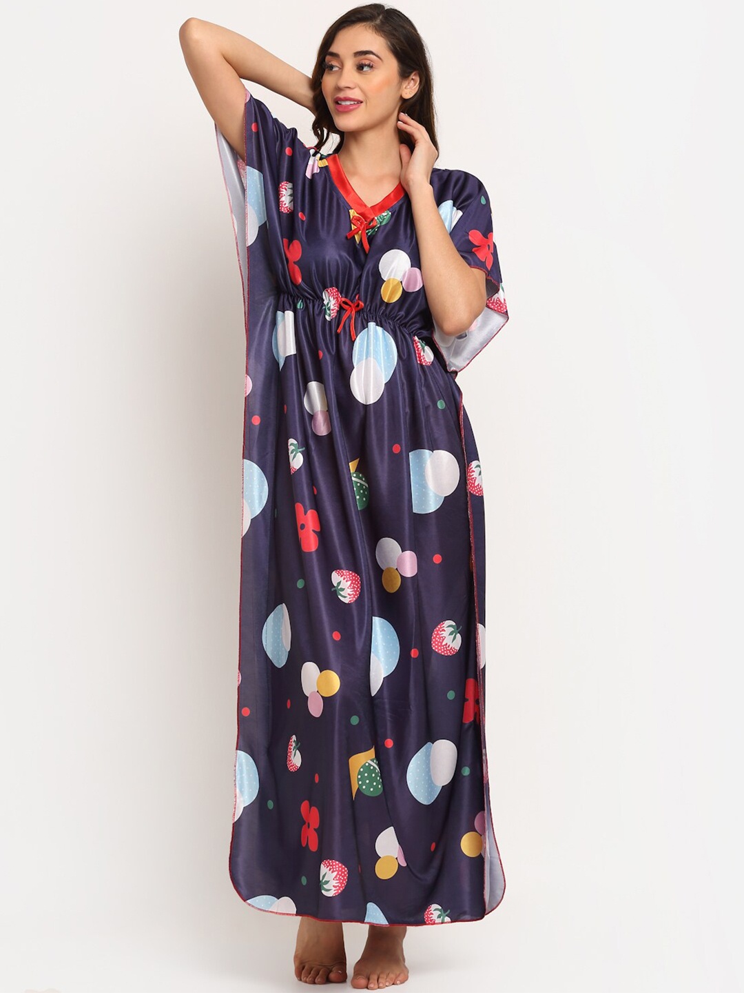 

Sidwa Women Navy Blue Printed Kaftan Maxi Nightdress