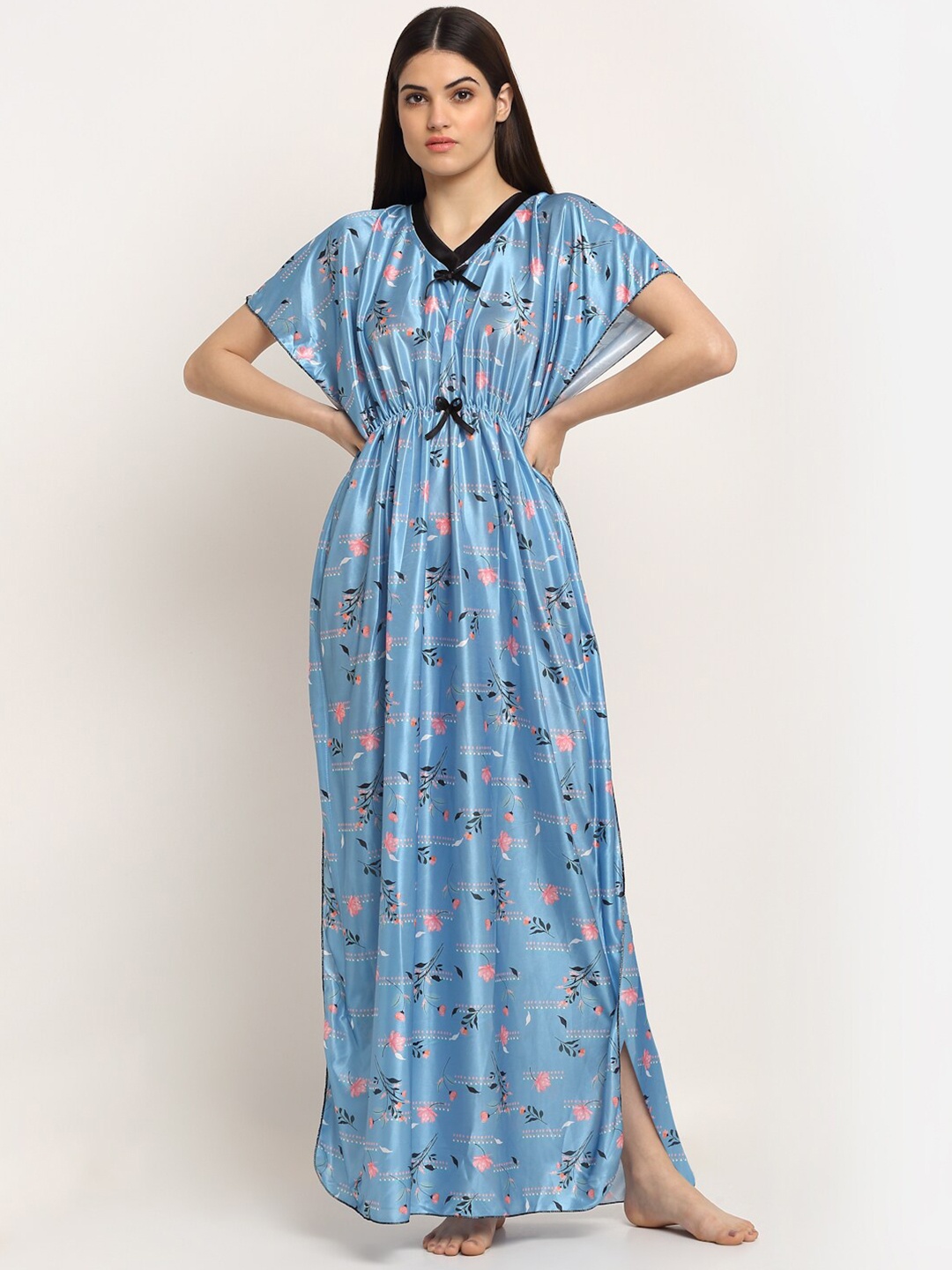 

Sidwa Blue Printed Satin Kaftan Maxi Nightdress