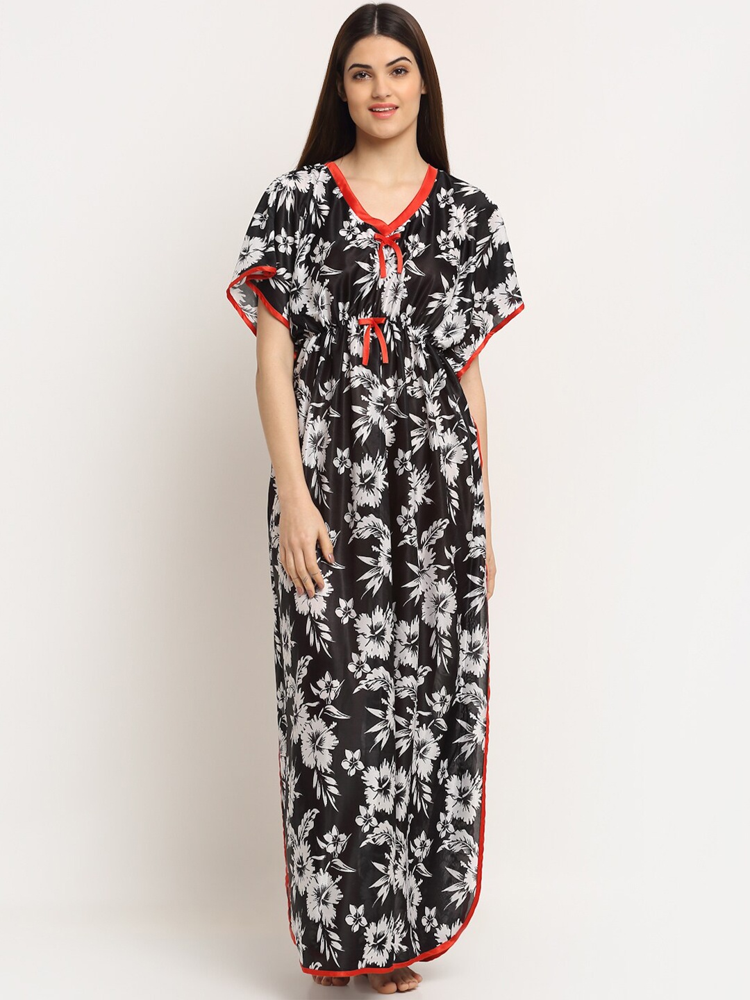

Sidwa Women Black & White Floral Printed Kaftan Nightdress