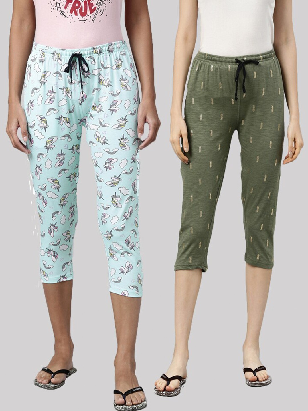 

Kryptic Women Blue & Green Set Of 2 Printed Capris