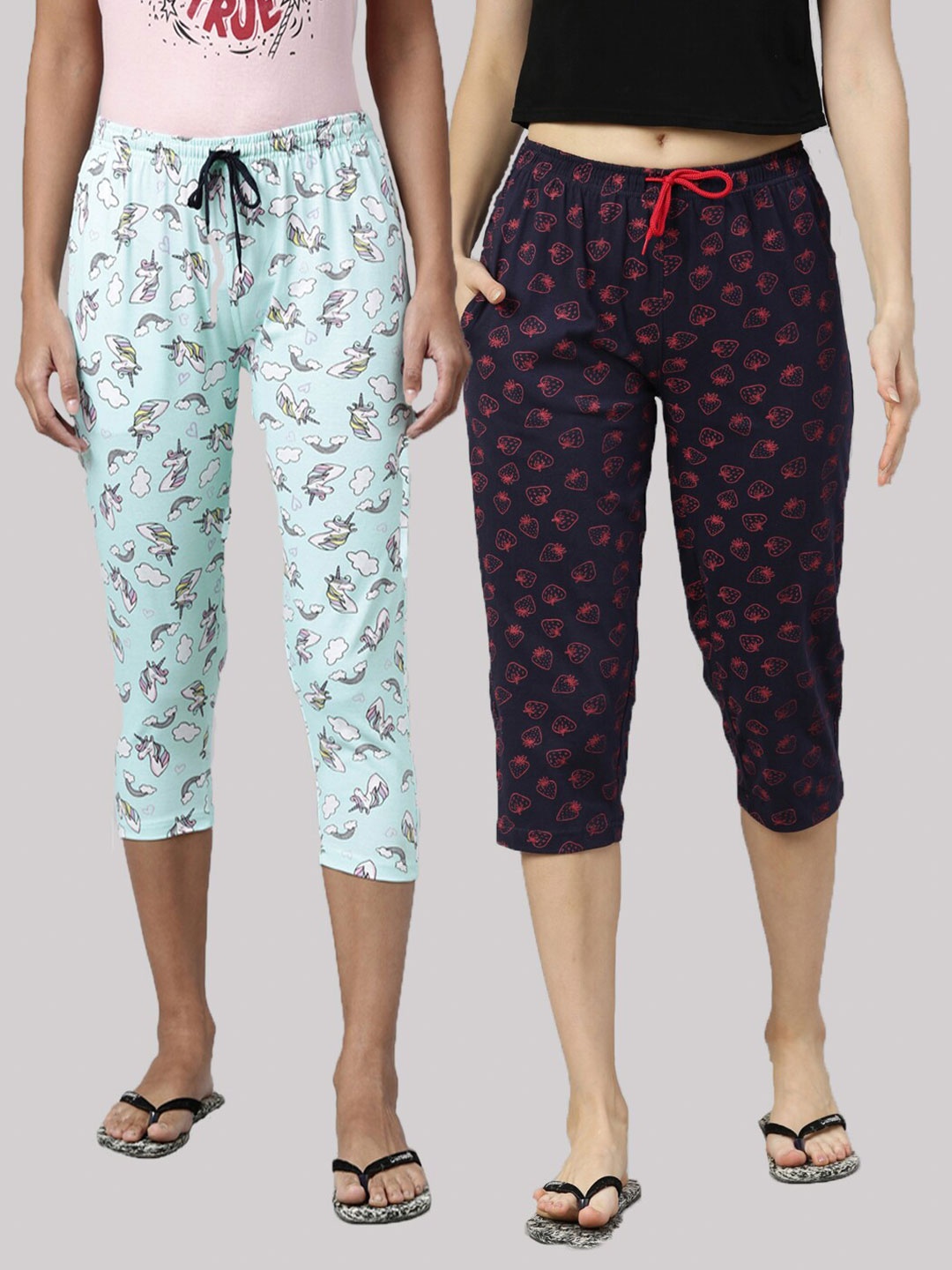 

Kryptic Women Blue & Navy Blue Printed Cotton Capris