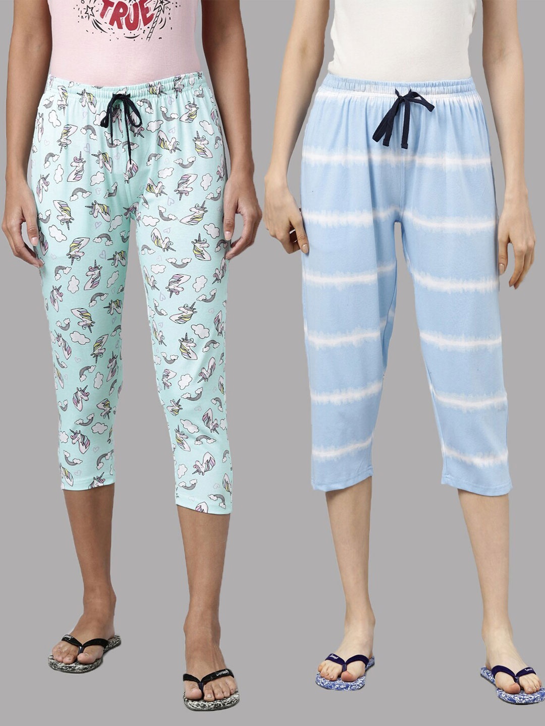 

Kryptic Women Blue & White Pack of 2 Printed Capris