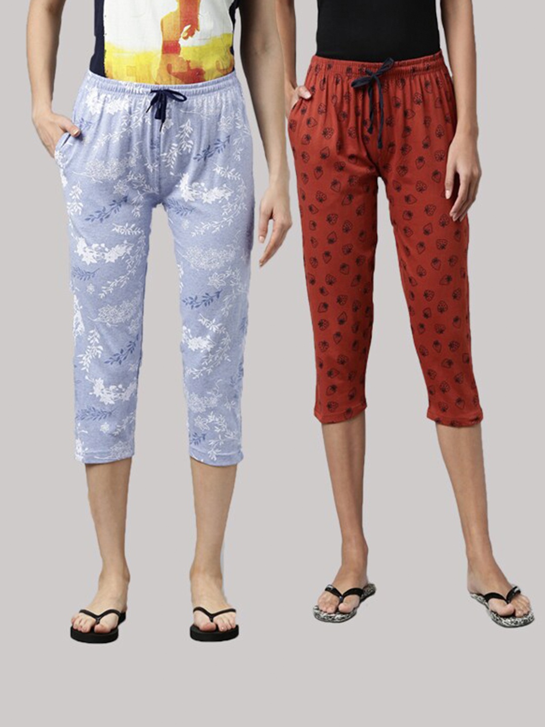 

Kryptic Women Blue & Rust Pack of 2 Printed Capris