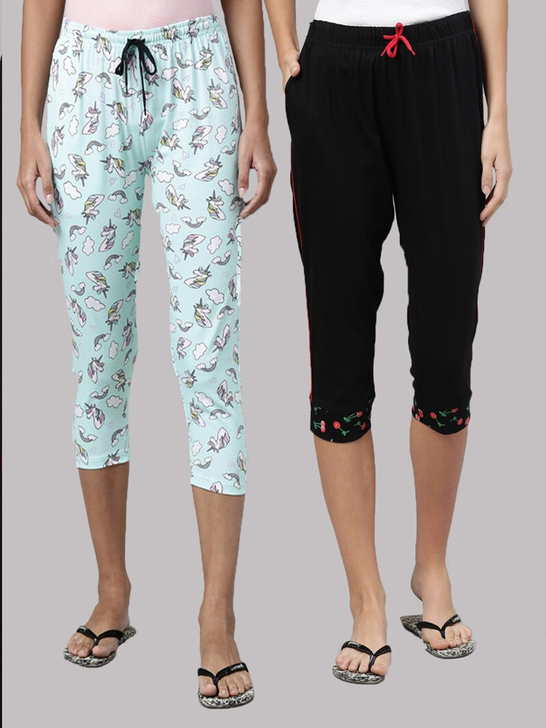 

Kryptic Women Blue & Black Set Of 2 Printed Capris