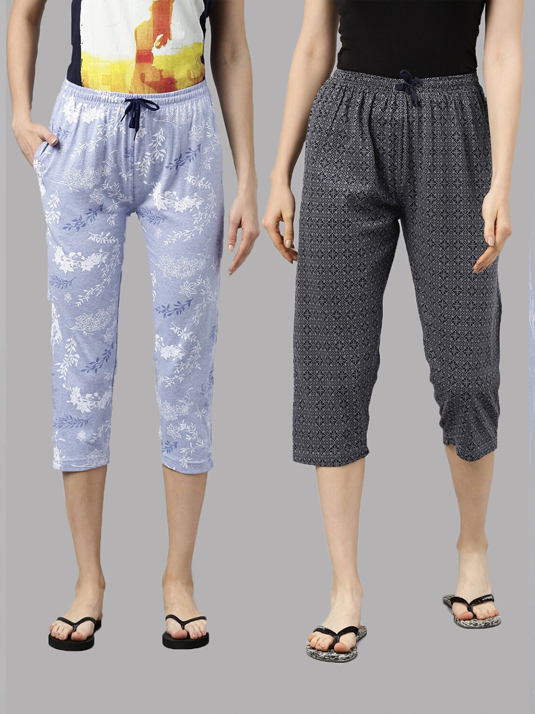 

Kryptic Women Blue & Grey Set of 2 Printed Capris