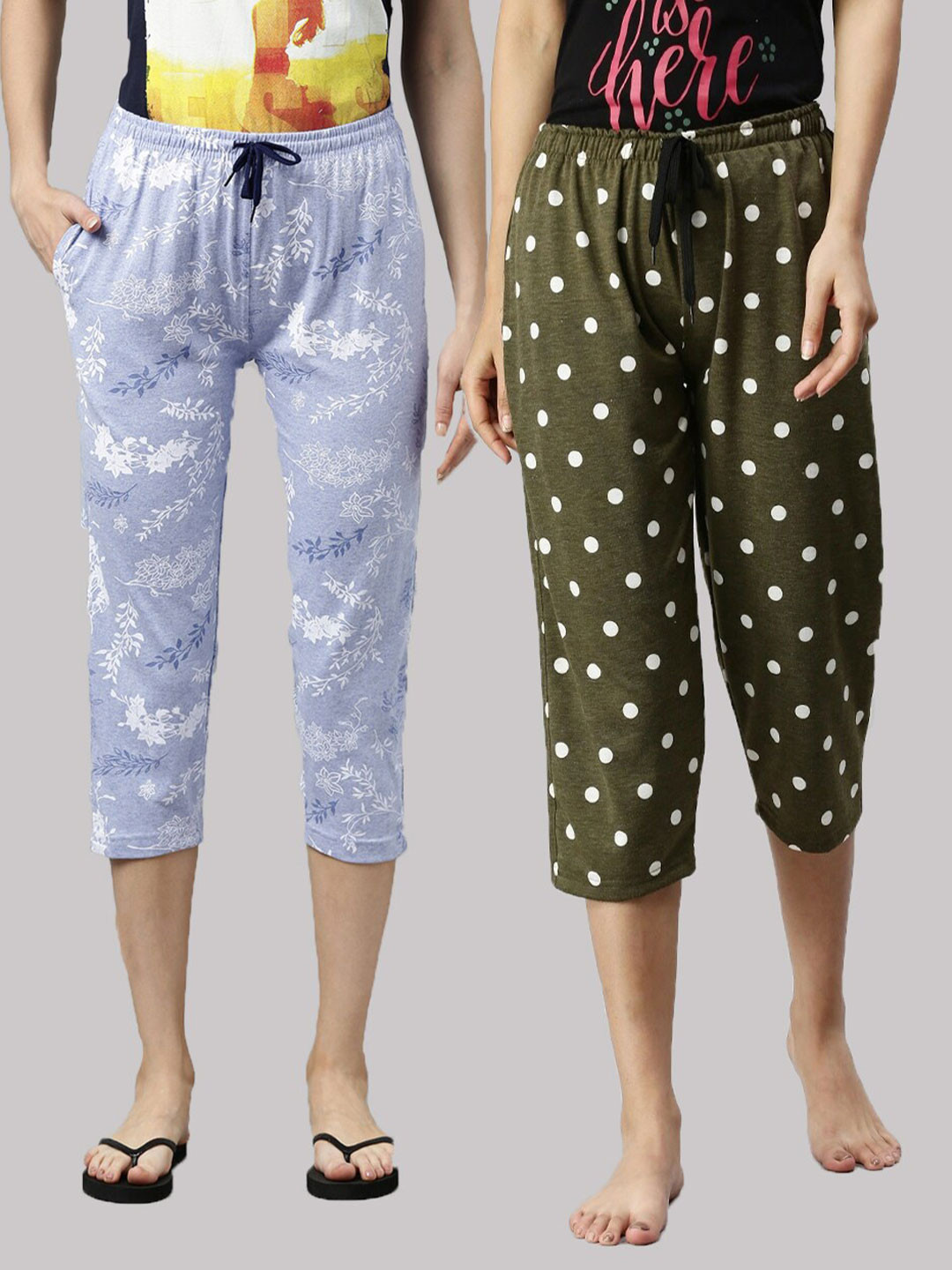 

Kryptic Women Blue & Green Printed Cotton Capris