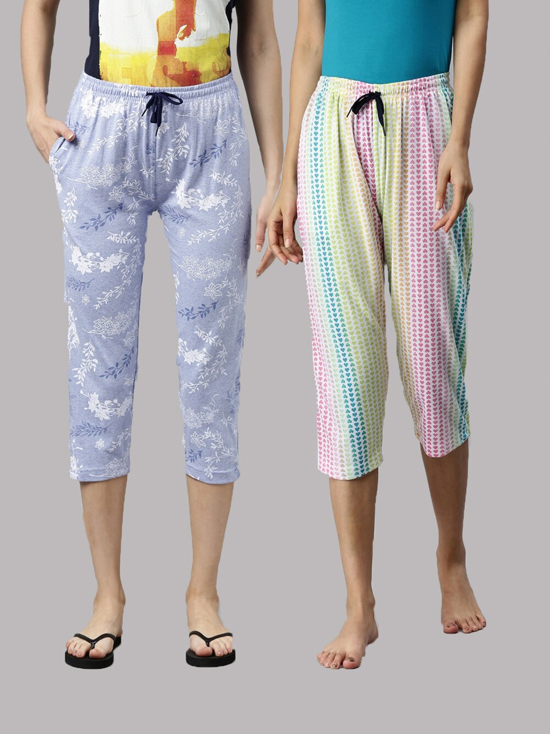

Kryptic Women Blue & White Set of 2 Printed Capris