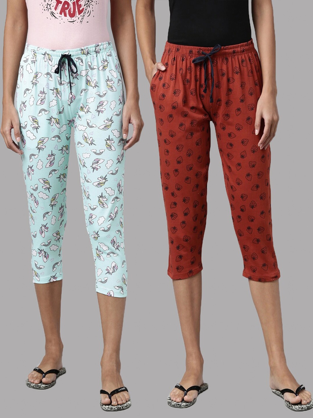 

Kryptic Women Blue & Rust Pack of 2 Printed Capris
