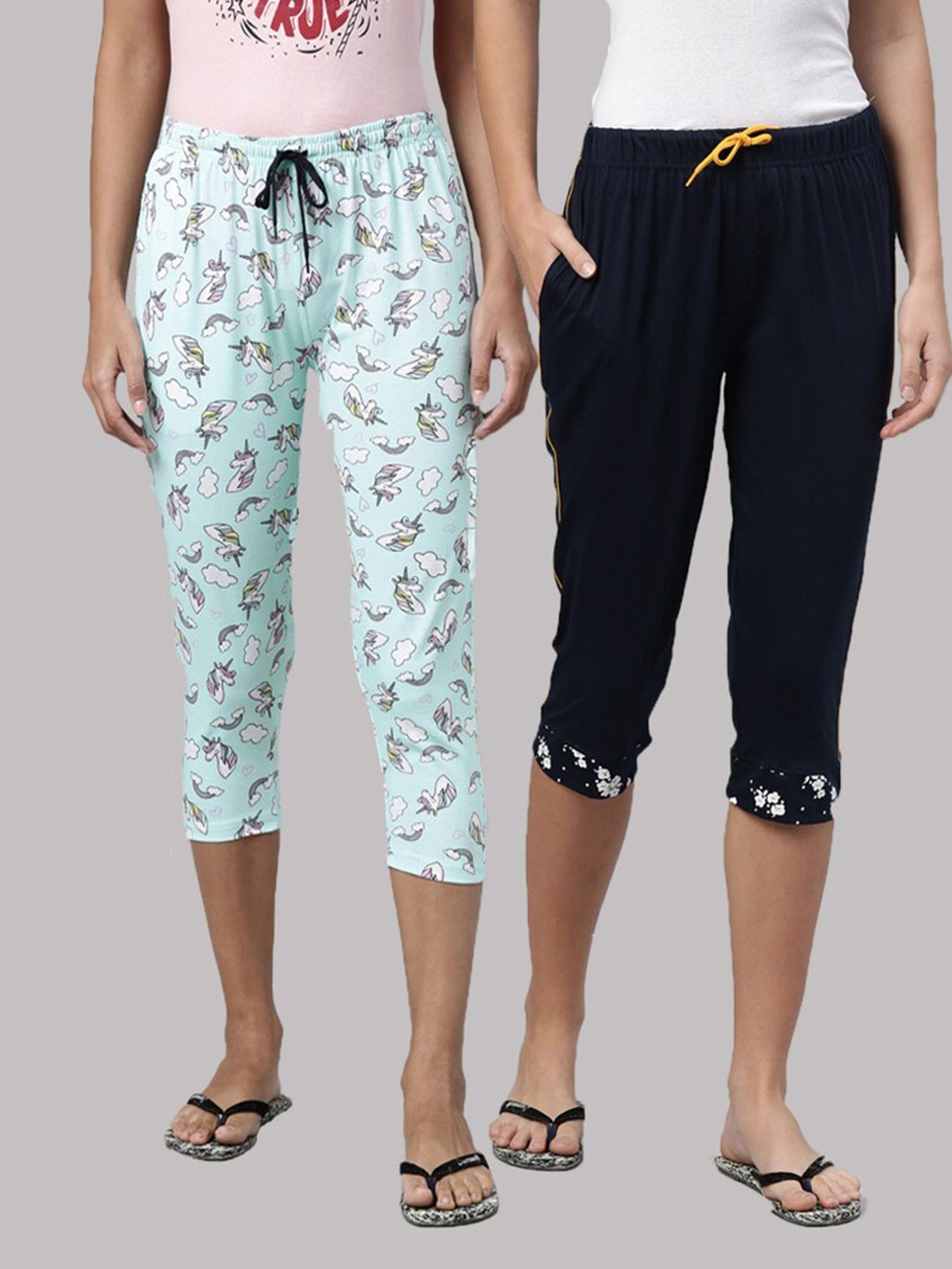 

Kryptic Women Blue & Navy Blue Set Of 2 Printed Capris