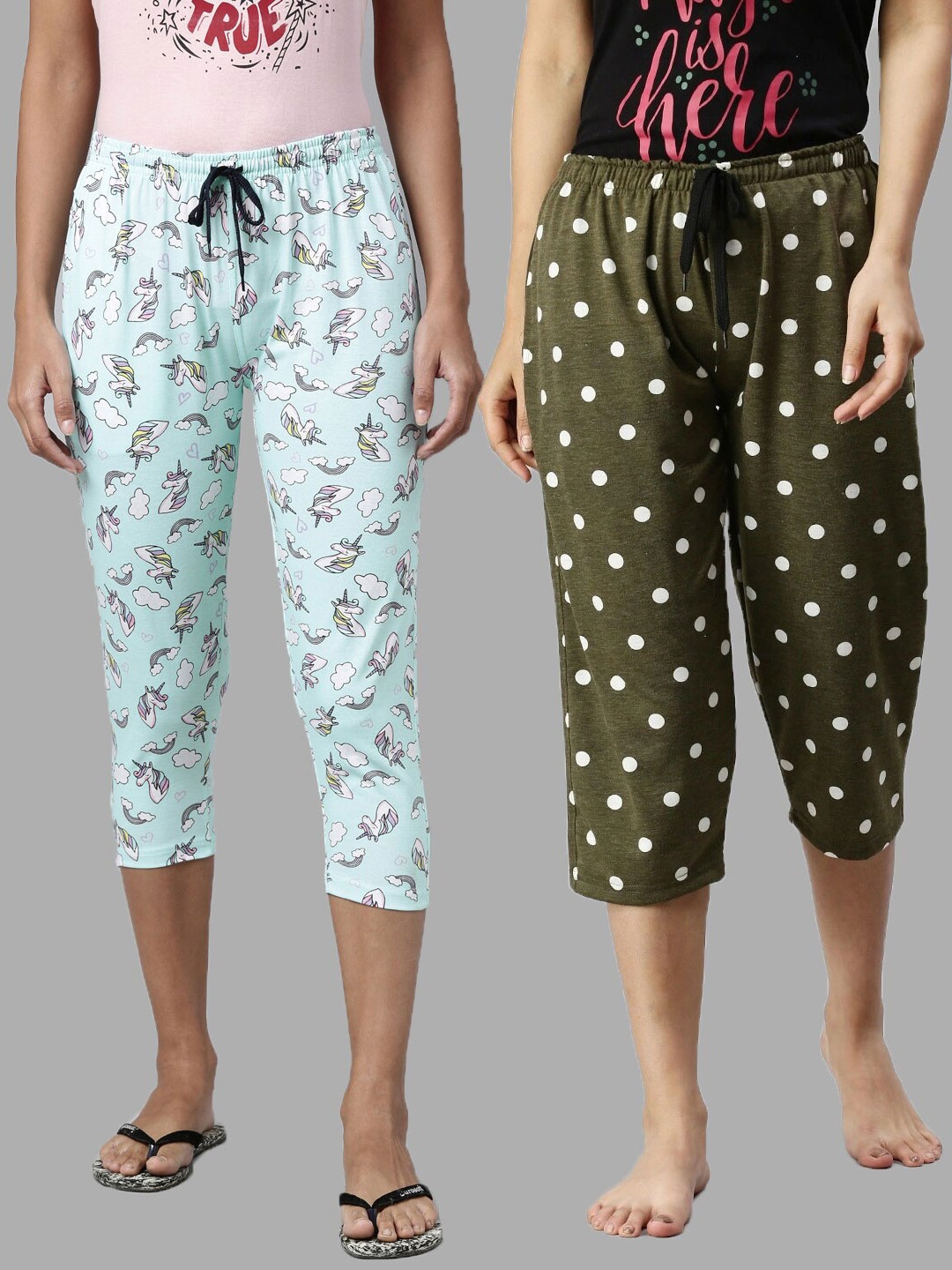 

Kryptic Women Set Of 2 Blue & Green Printed Pure Cotton Capris