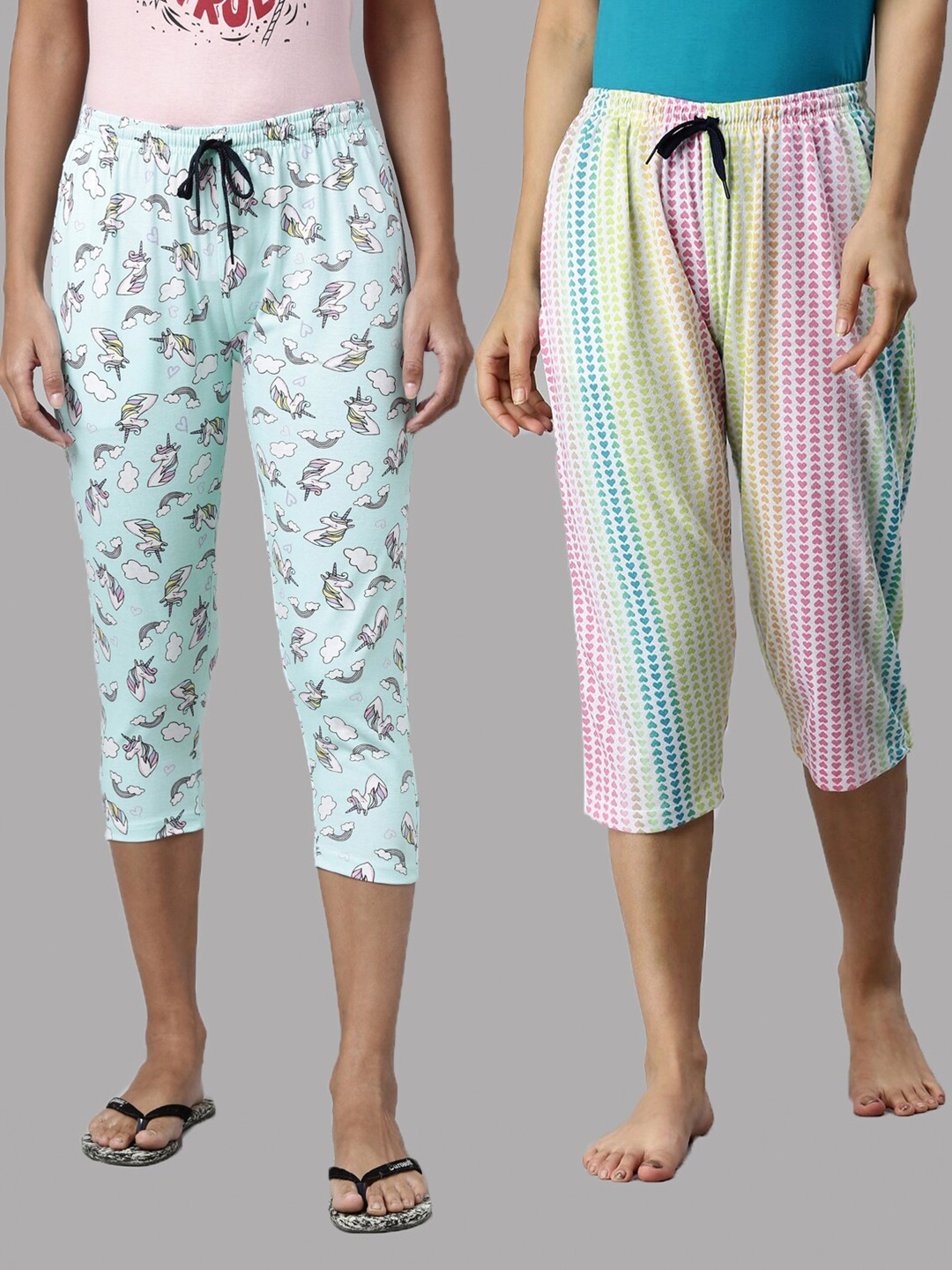 

Kryptic Women Blue & Green Pack Of 2 Printed Cotton Capris