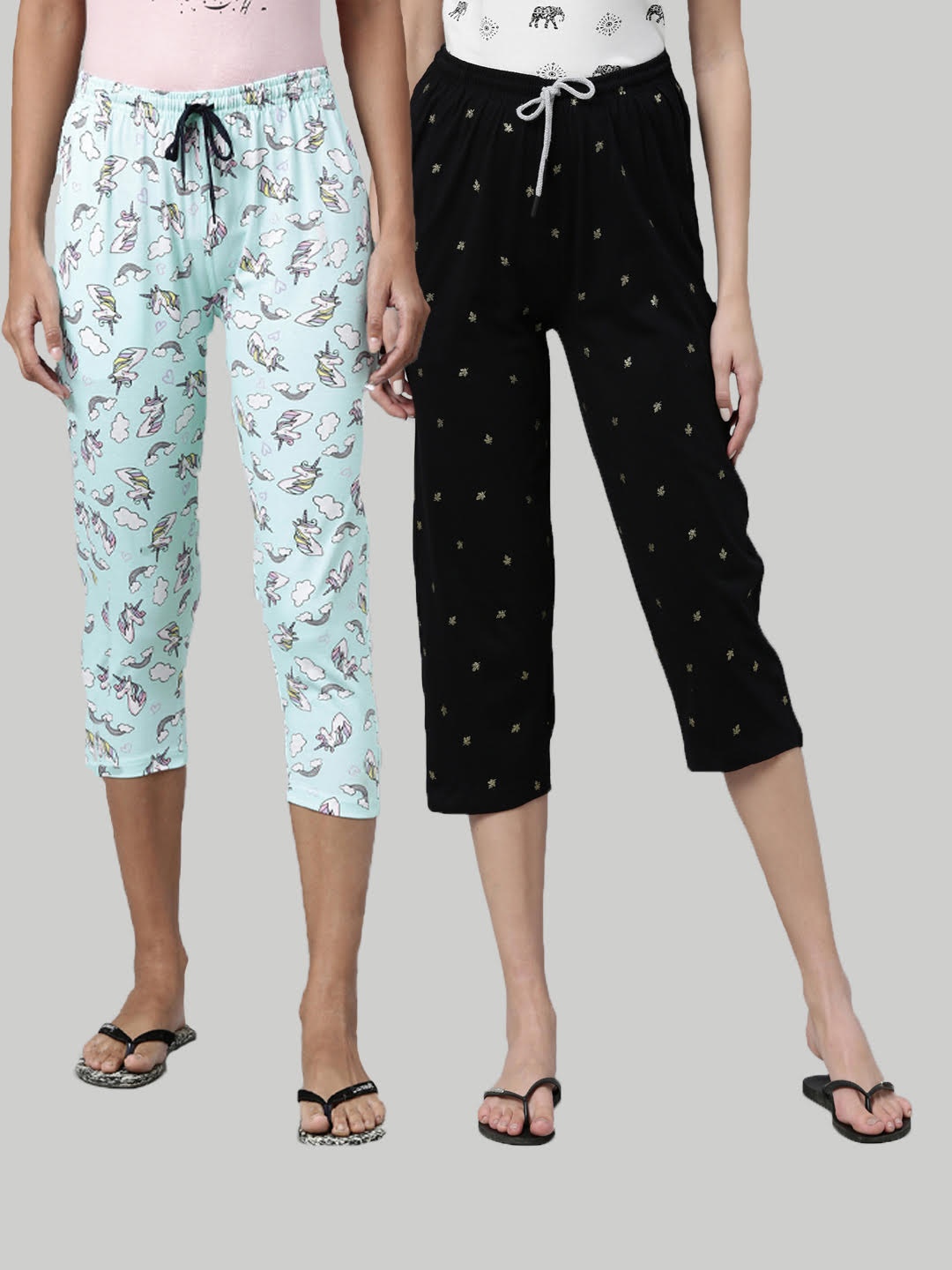 

Kryptic Women Blue & Black Printed Cotton Capris