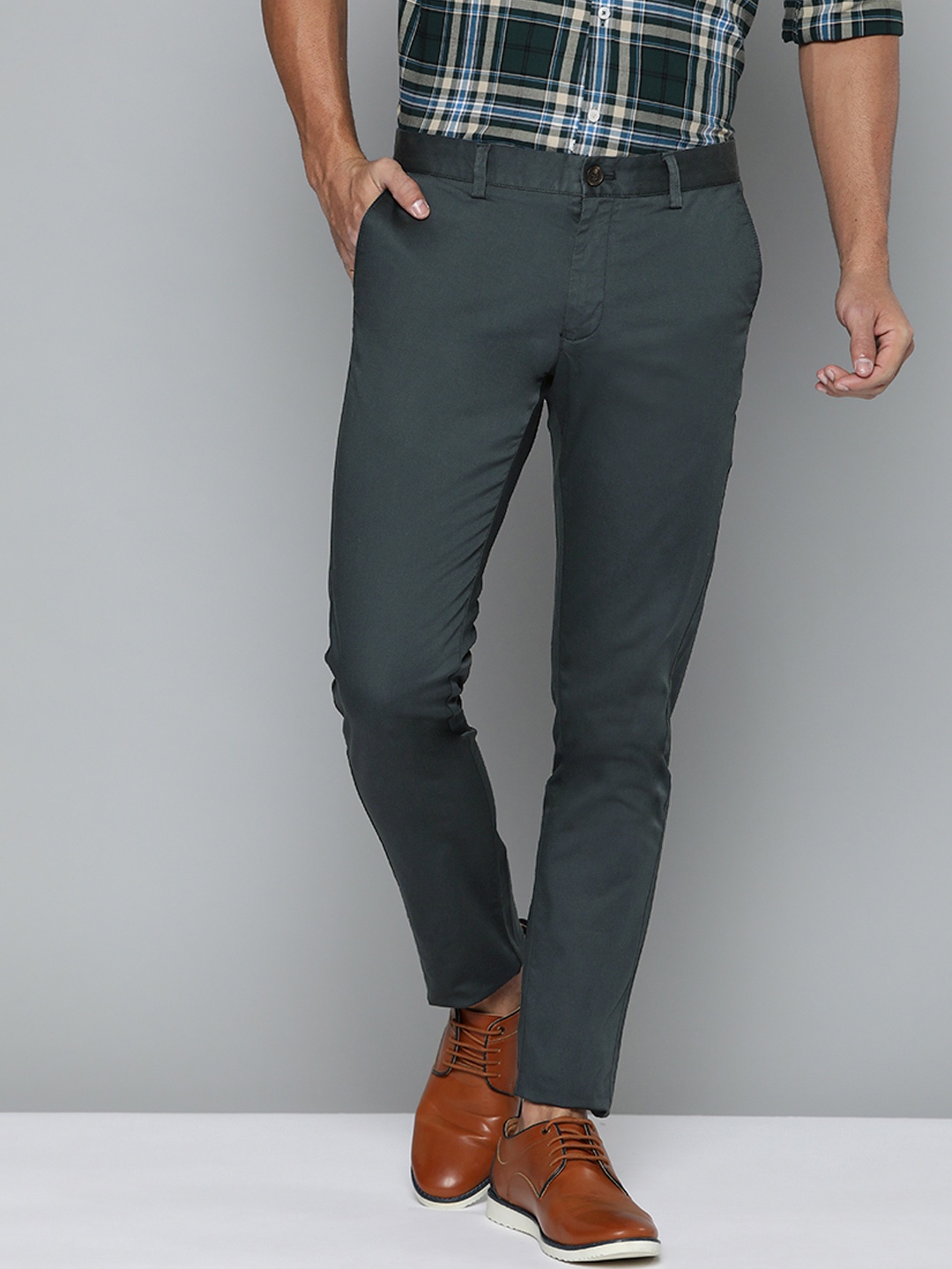 

Indian Terrain Men Teal Blue Brooklyn Slim Fit Trousers