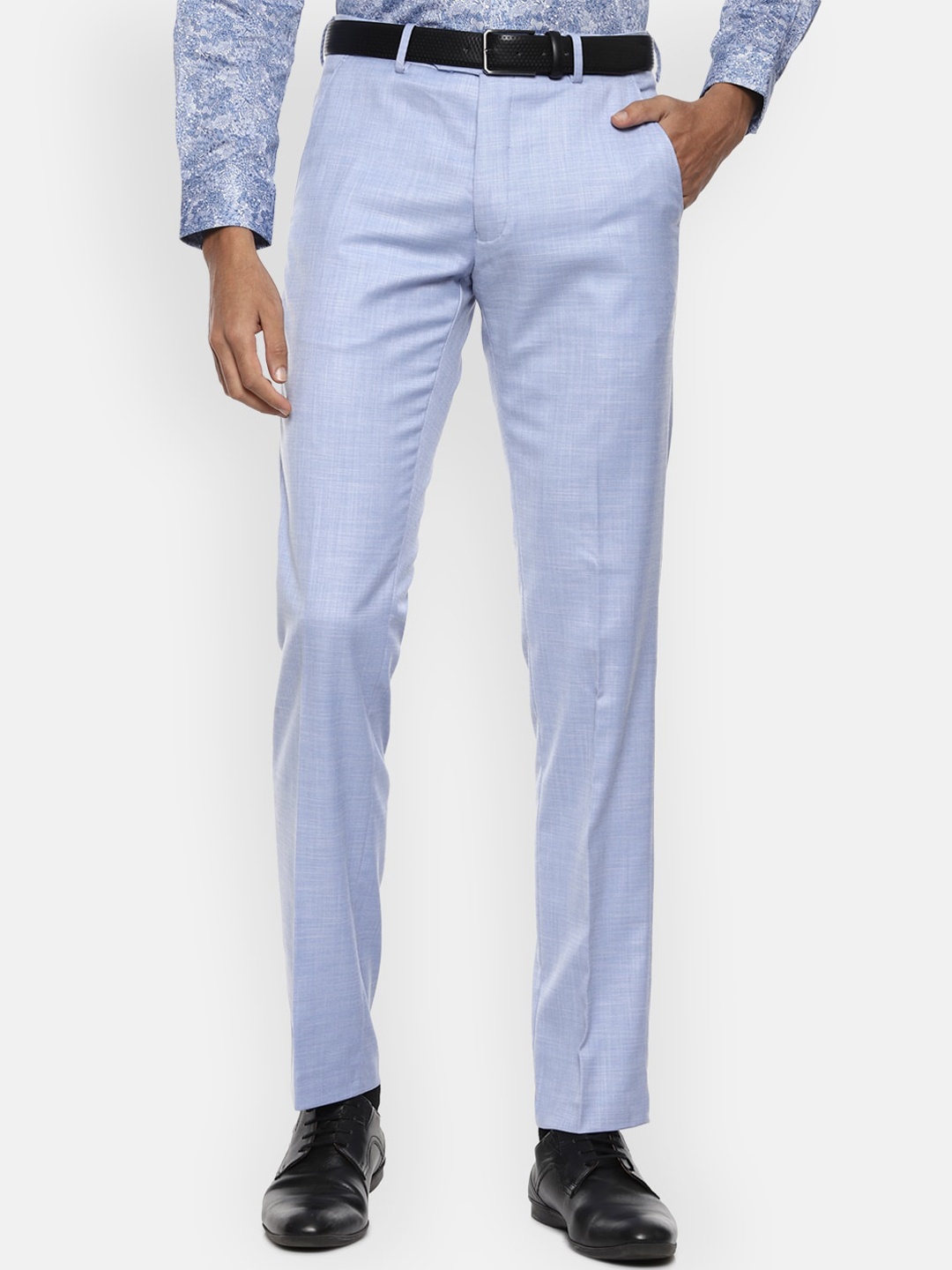 

Van Heusen Men Blue Textured Slim Fit Trousers