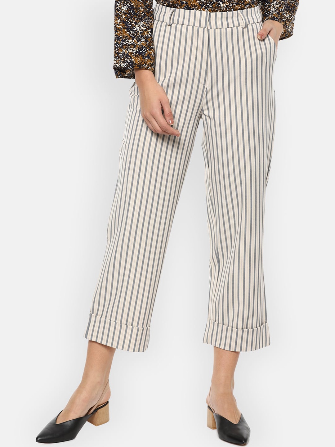 

Van Heusen Woman Women White Striped Culottes Regular Fit Trousers