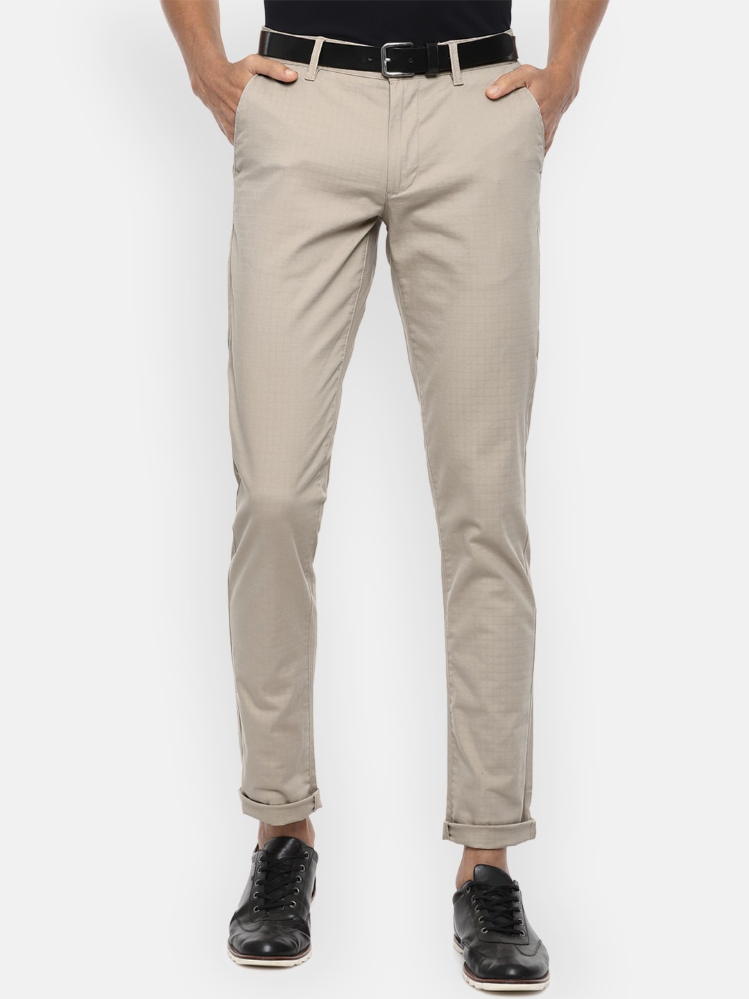 

Van Heusen Sport Men Beige Textured Slim Fit Trousers