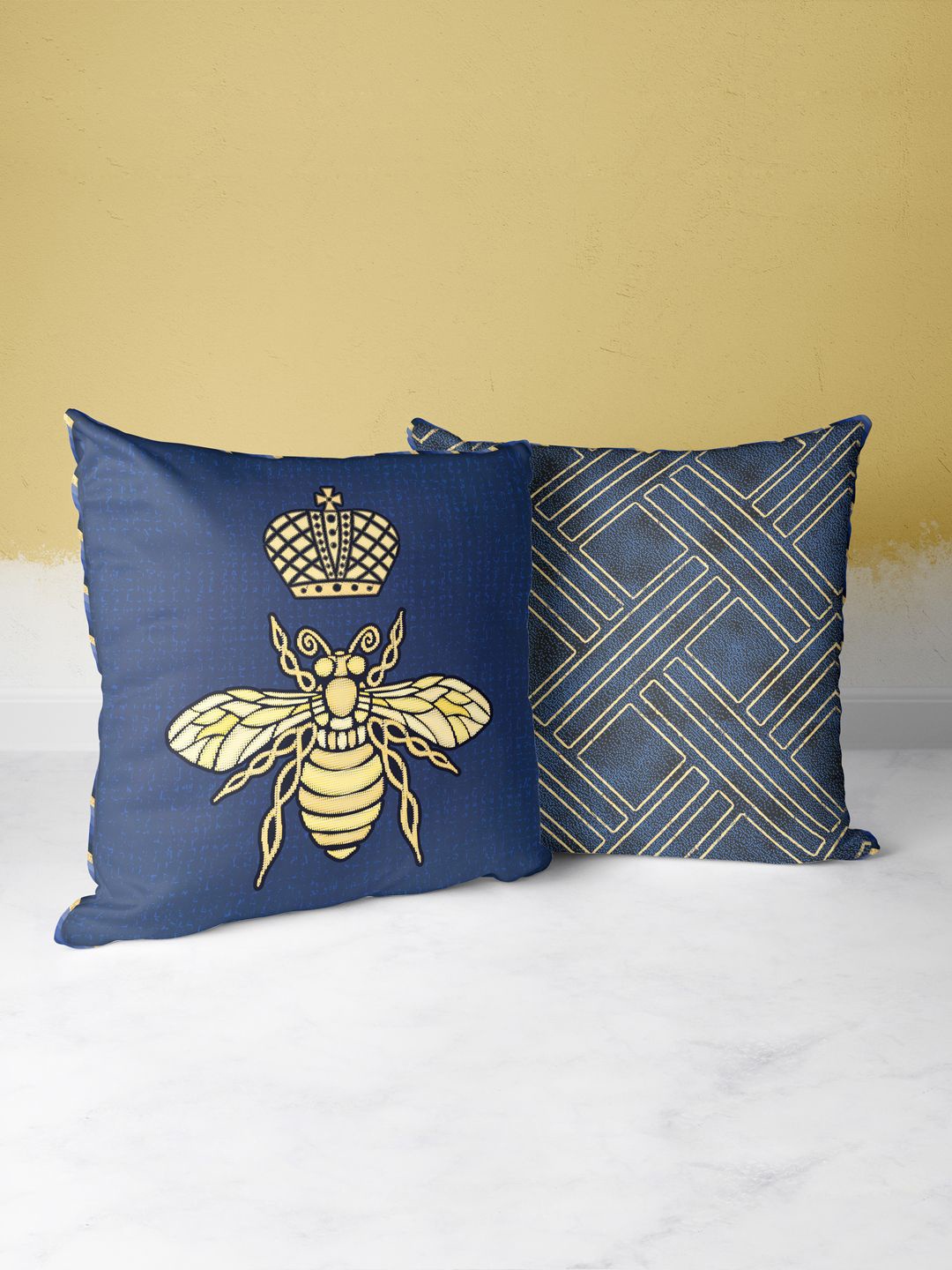 

BIANCA Navy Blue & Gold-Toned Set of 2 Abstract Square Cushion Covers